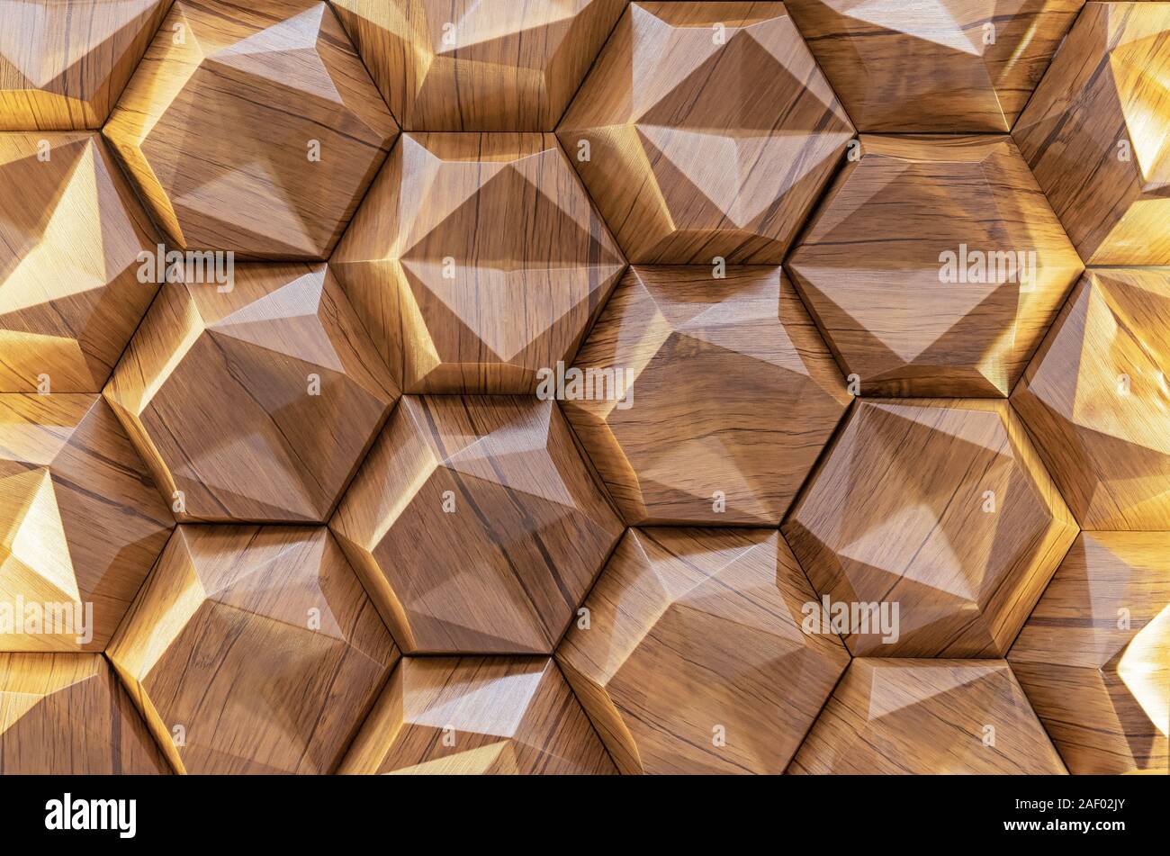 Die Holzwand mit 3D Effekt. Volumetrische Holz- Textur. Stockfoto
