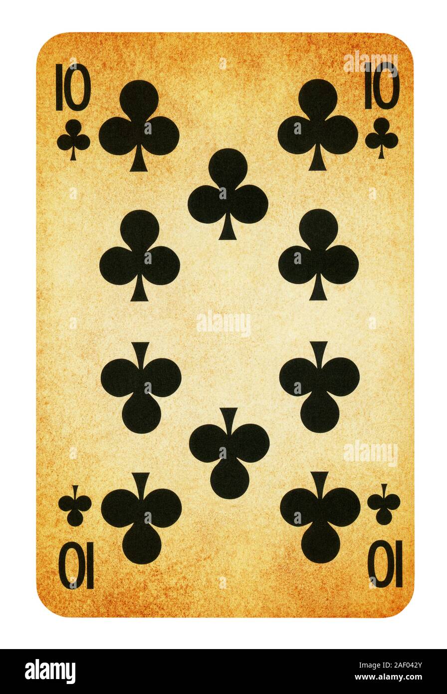 Zehn Vereine Vintage Playing Card - isoliert auf weißem (clipping path enthalten) Stockfoto