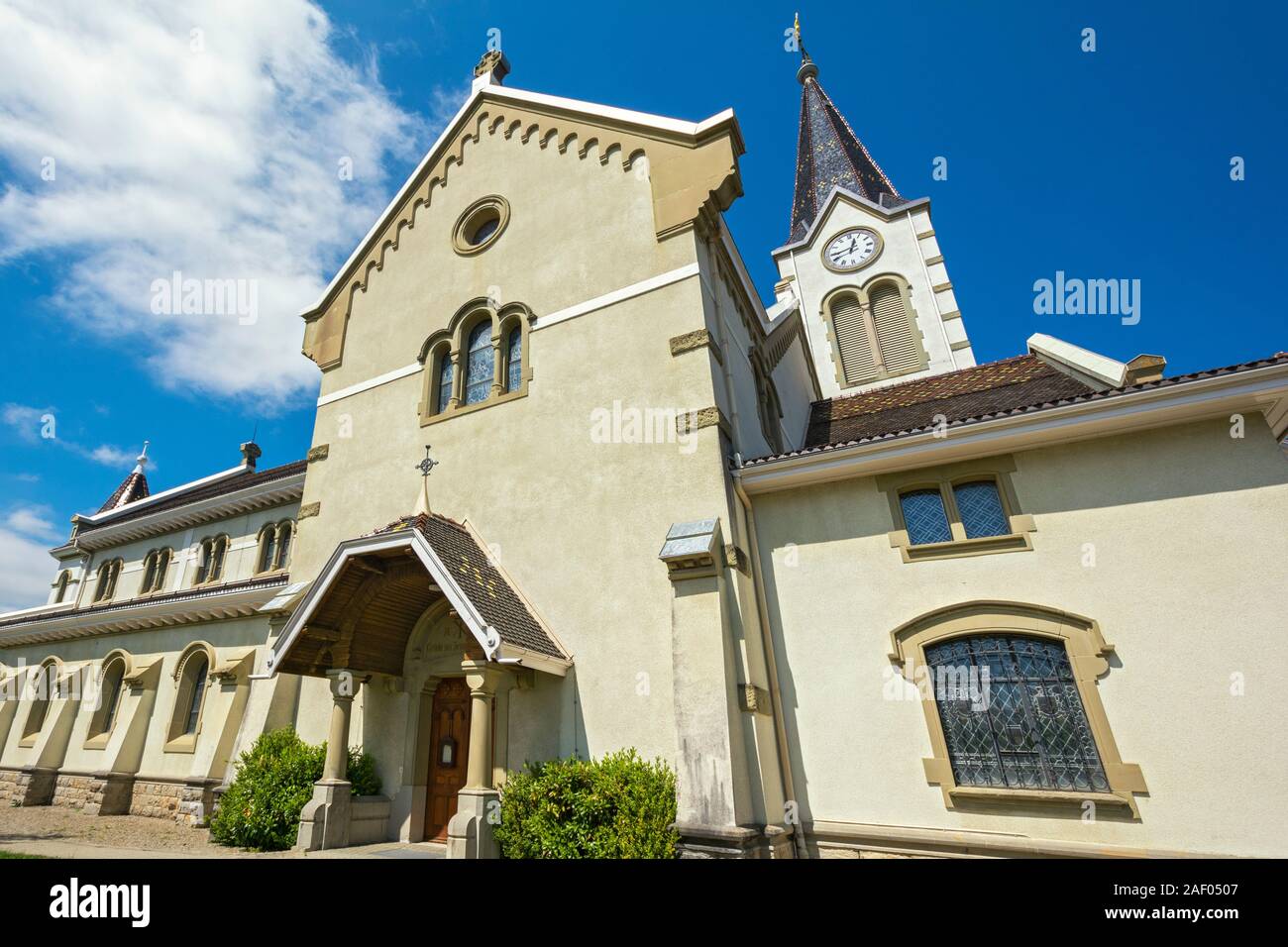 Schweiz, Fribourg, Kanton, Plaffeien, Maria Geburt katholische Pfarrkirche, die ganze Stadt ist ein Schweizer Weltkulturerbe Stockfoto