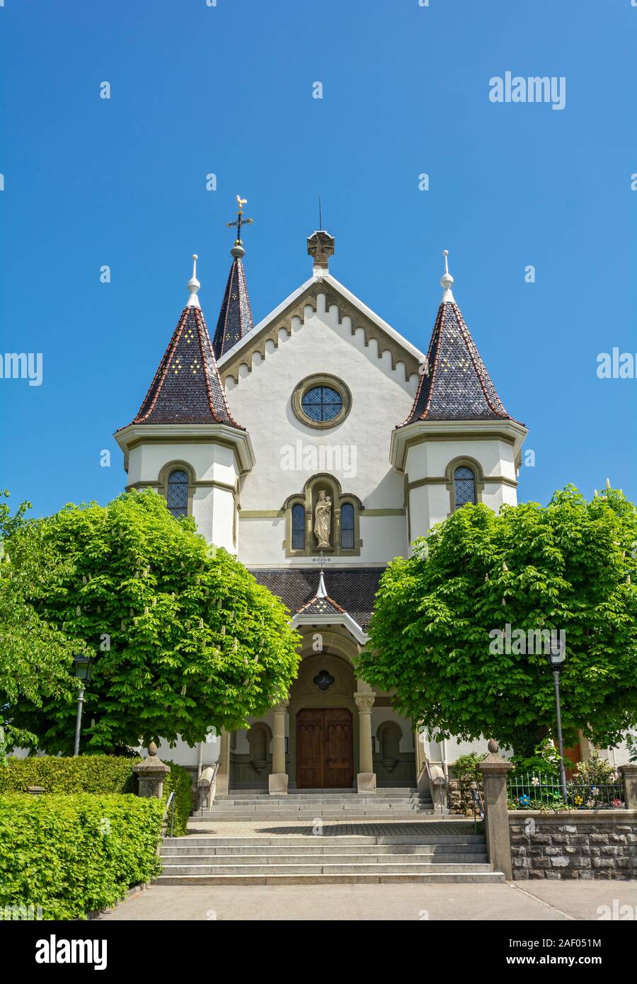Schweiz, Fribourg, Kanton, Plaffeien, Maria Geburt katholische Pfarrkirche, die ganze Stadt ist ein Schweizer Weltkulturerbe Stockfoto