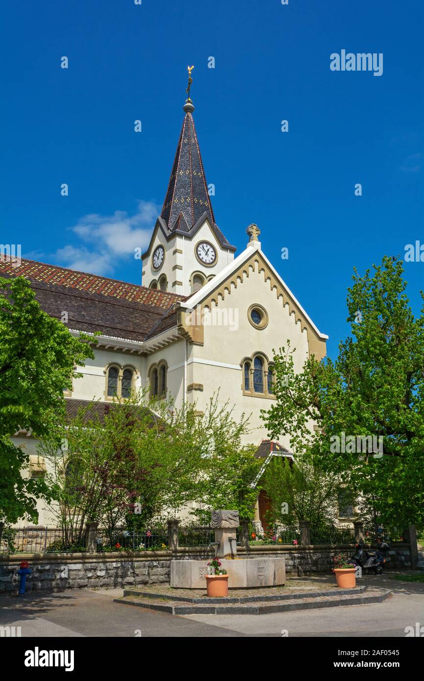Schweiz, Fribourg, Kanton, Plaffeien, Maria Geburt katholische Pfarrkirche, die ganze Stadt ist ein Schweizer Weltkulturerbe Stockfoto