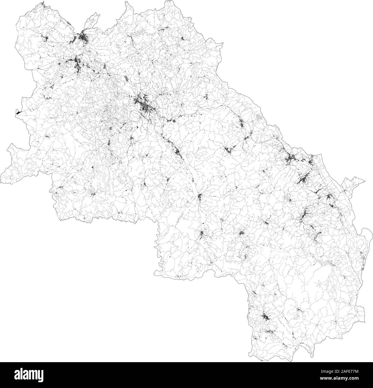 Sat-Karte der Provinz von Siena, Städte und Straßen, Gebäude und Straßen der Umgebung. Toskana, Italien. Karte Straßen, Ringstraßen Stock Vektor
