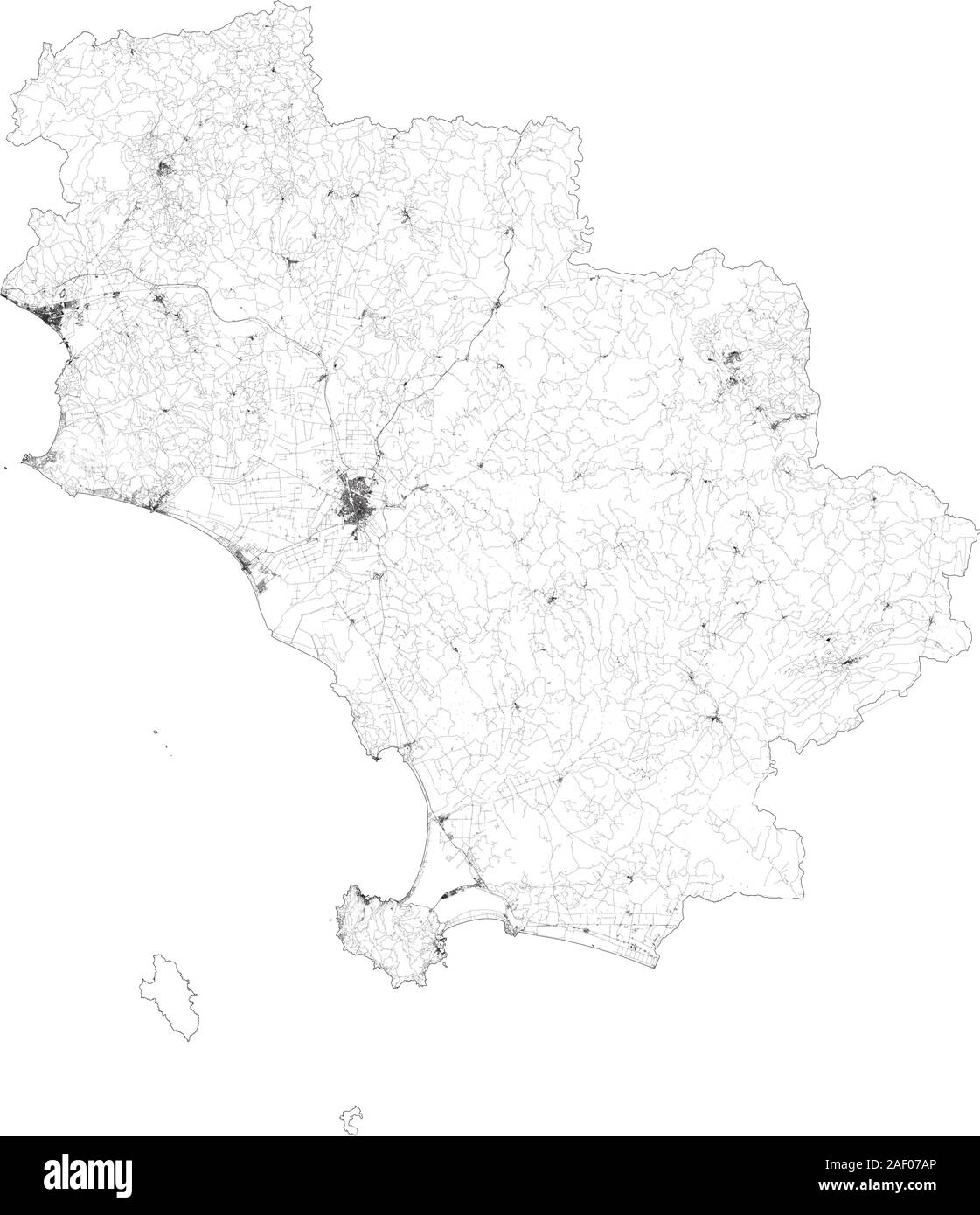 Sat-Karte der Provinz von Grosseto, Städte und Straßen, Gebäude und Straßen der Umgebung. Toskana, Italien. Karte Straßen, Ringstraßen Stock Vektor
