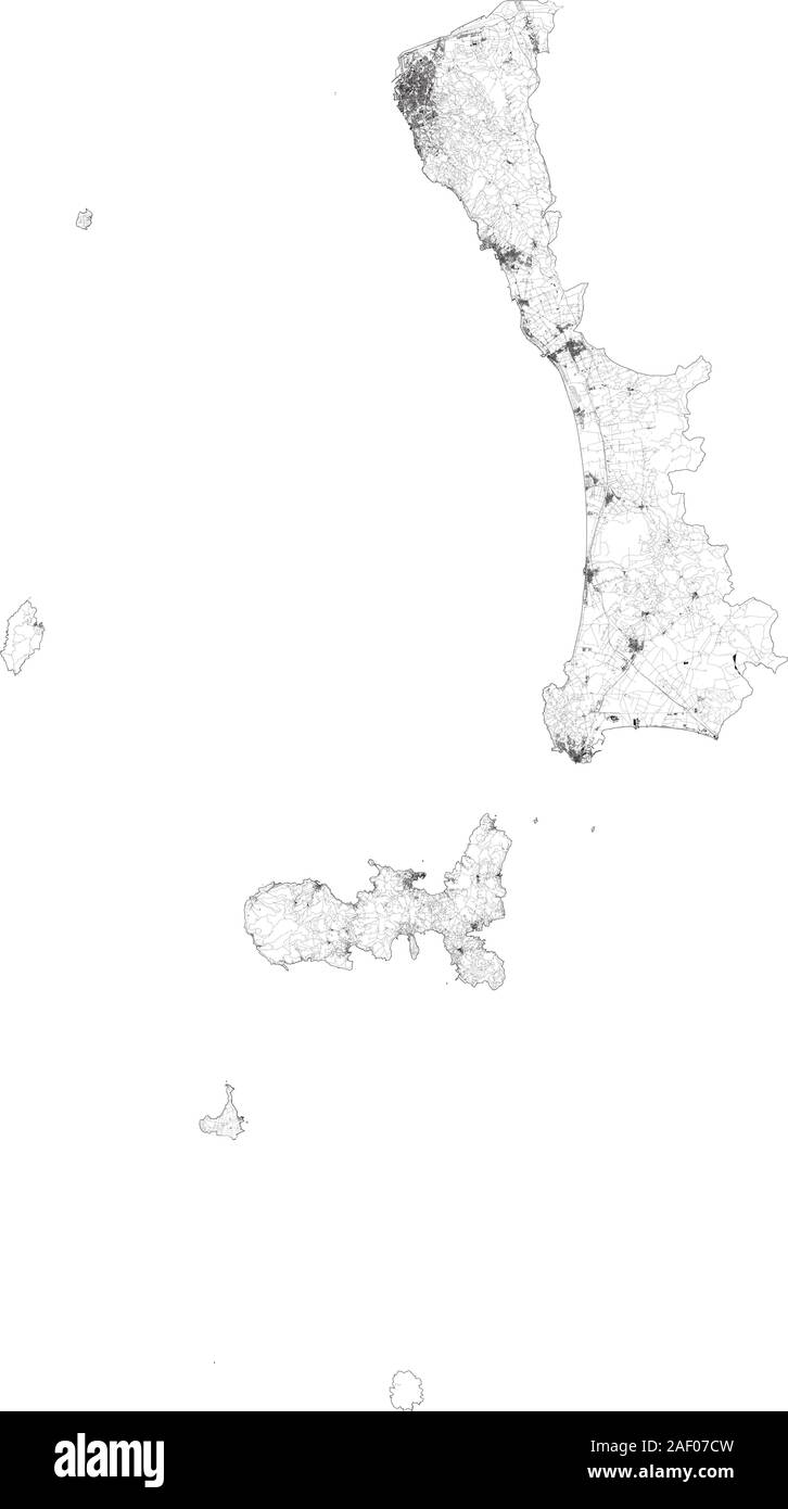 Sat-Karte der Provinz Livorno, Städte und Straßen, Gebäude und Straßen der Umgebung. Toskana, Italien. Karte Straßen, Ringstraßen Stock Vektor