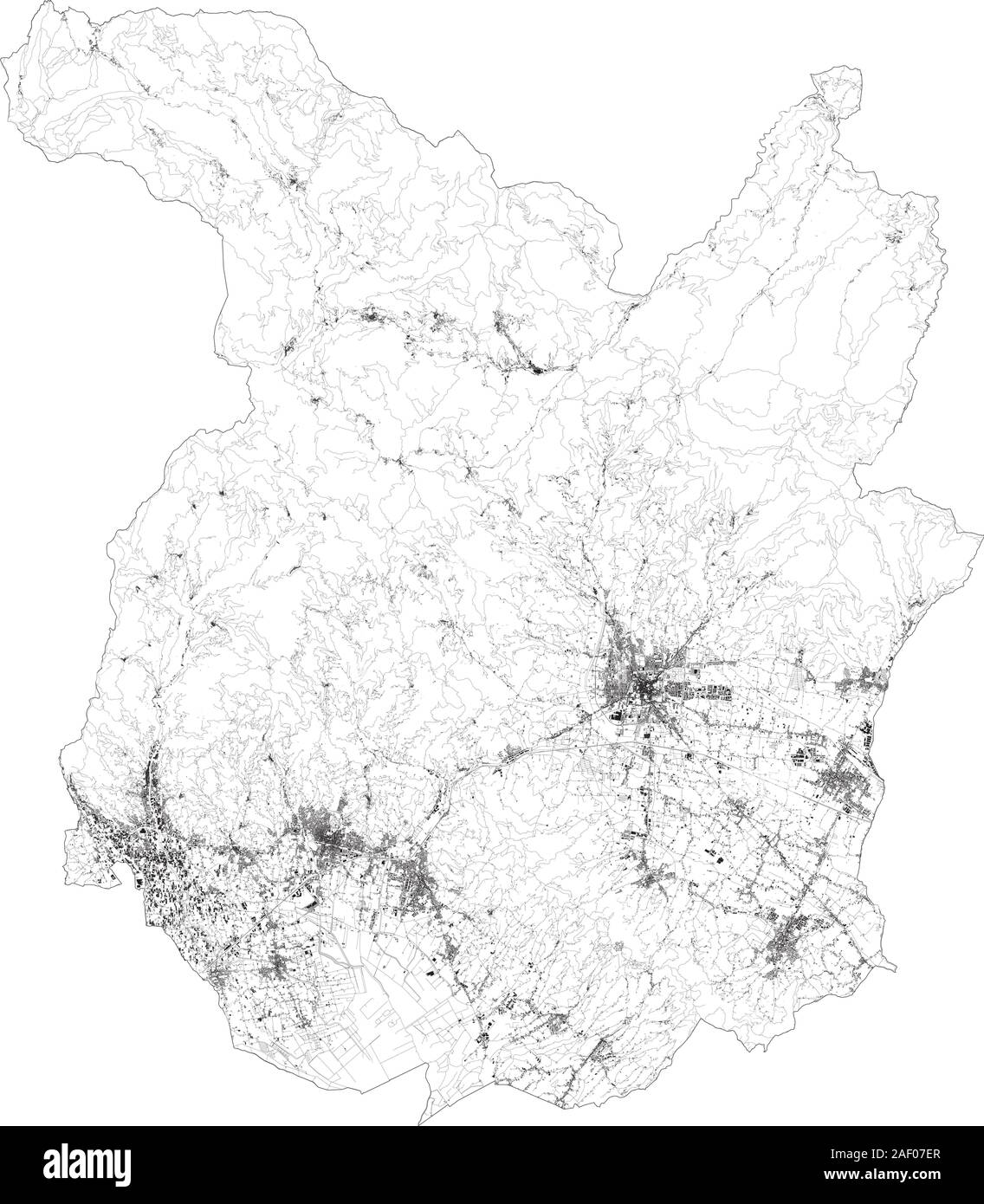Sat-Karte der Provinz von Pistoia, Städte und Straßen, Gebäude und Straßen der Umgebung. Toskana, Italien. Karte Straßen, Ringstraßen Stock Vektor