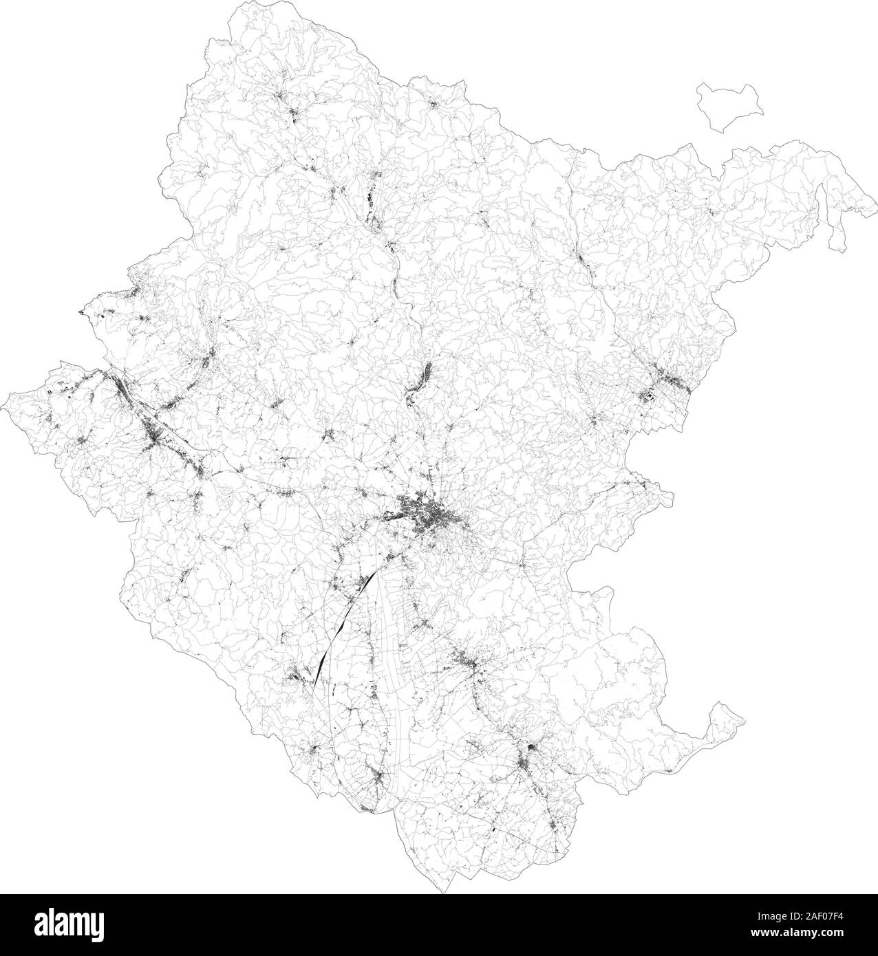 Sat-Karte der Provinz Arezzo, Städte und Straßen, Gebäude und Straßen der Umgebung. Toskana, Italien. Karte Straßen, Ringstraßen Stock Vektor