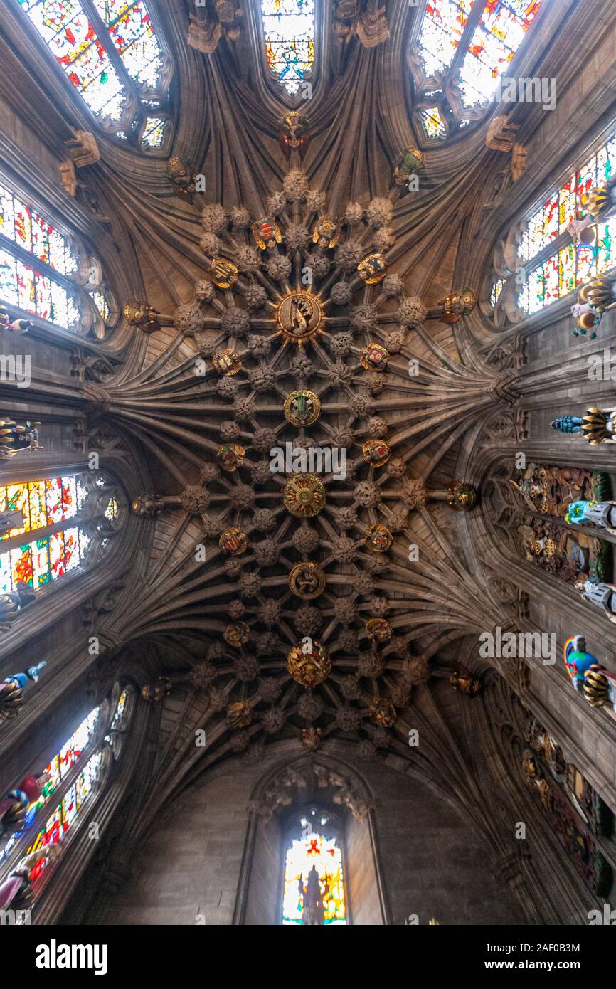 Das Innere der Thistle Kapelle zeigt die Decke, St Giles' Cathedral, Edinburgh, Schottland, Großbritannien Stockfoto