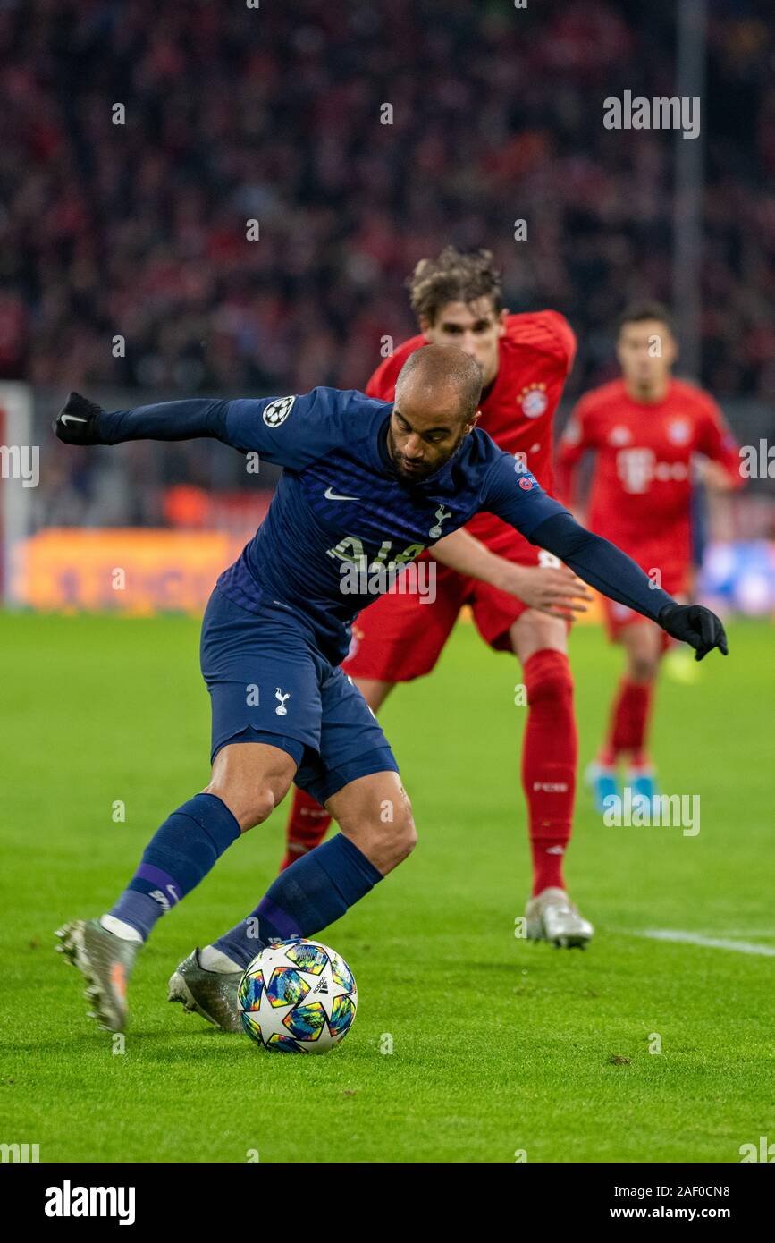 München, Deutschland - Dezember 11: Lucas Rodrigues Moura (Tottenham Hotspurs) an der Football, UEFA Champions League Spieltag 6: FC Bayern Muenchen vs Tottenham Hotspur in der Allianz-Arena am 11 Dezember, 2019 in München, Deutschland. Foto: Horst Ettensberger/ESPA-Bilder Stockfoto