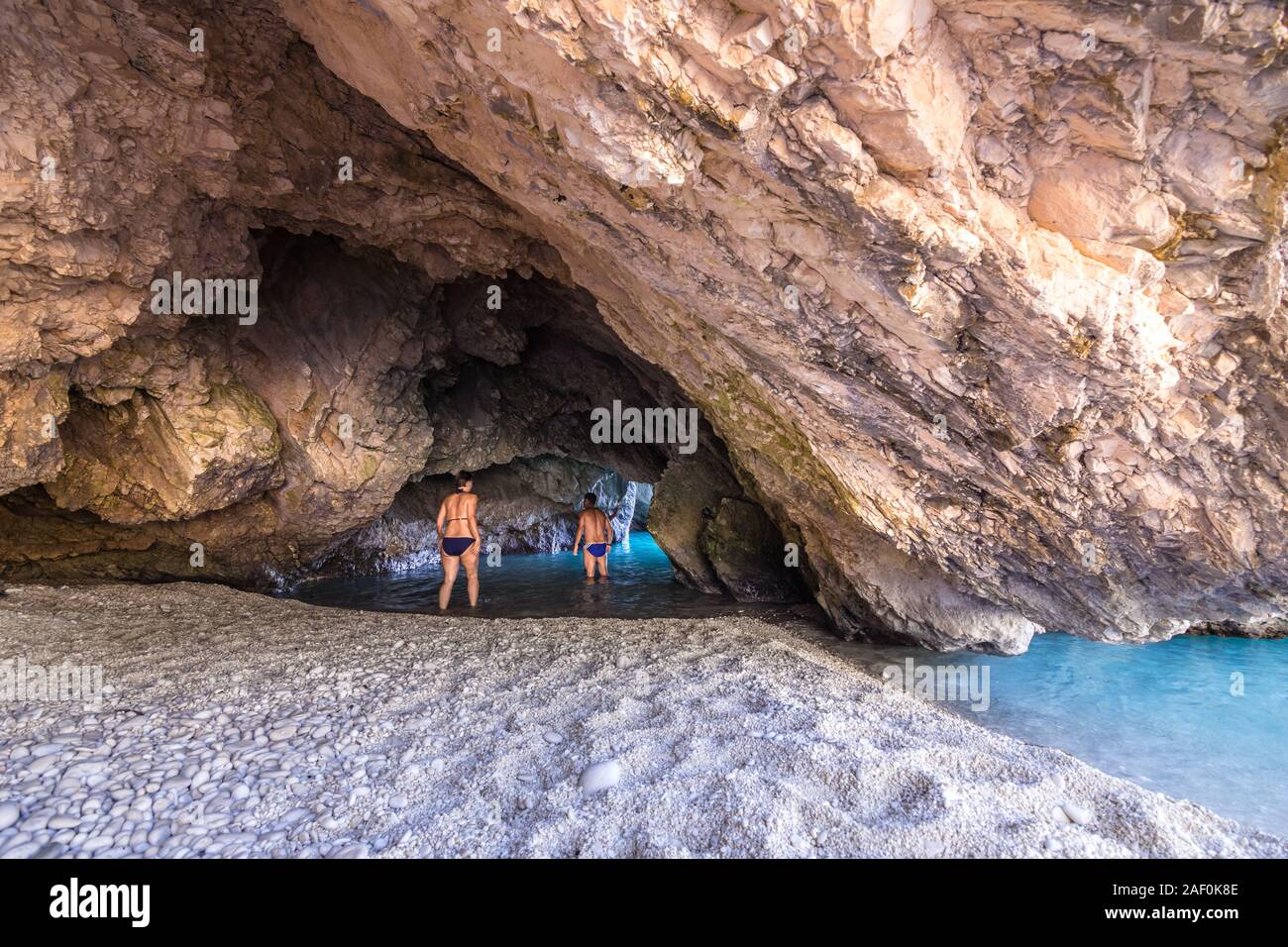 Berühmte Myrtos Beach in Kefalonia, Griechenland. Stockfoto