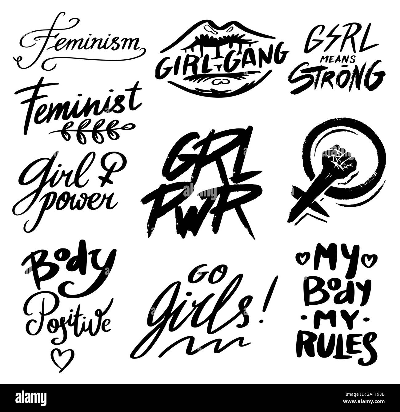 Feminismus Slogan. Motivierende Zitate. Girl Power. Die Rechte der Frauen. Schriftzug Phrase für T-Shirts, Banner und Aufkleber, Poster und Web. Kalligraphie Stock Vektor
