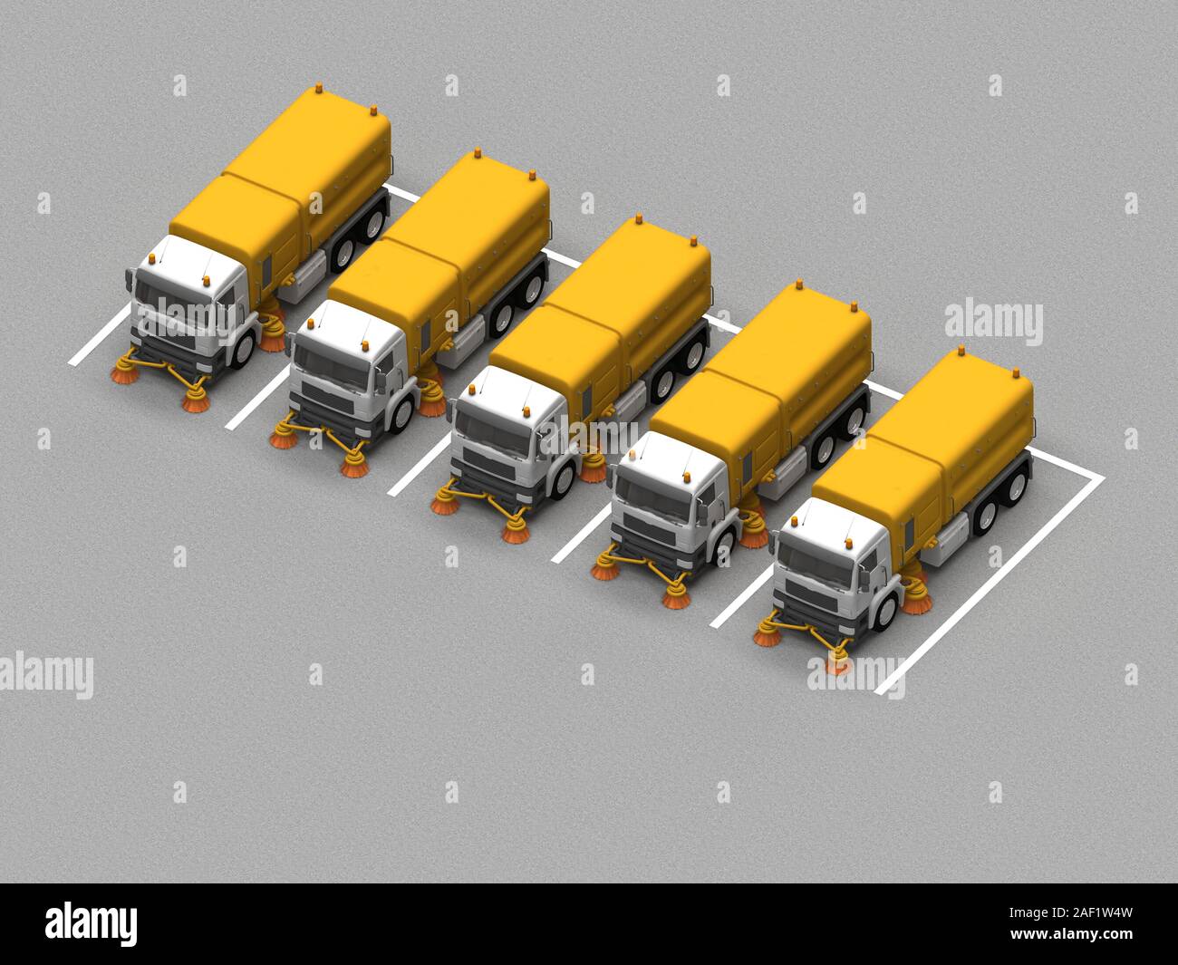 Gruppe sweep LKW-Parkplätze. 3D-Rendering Stockfoto