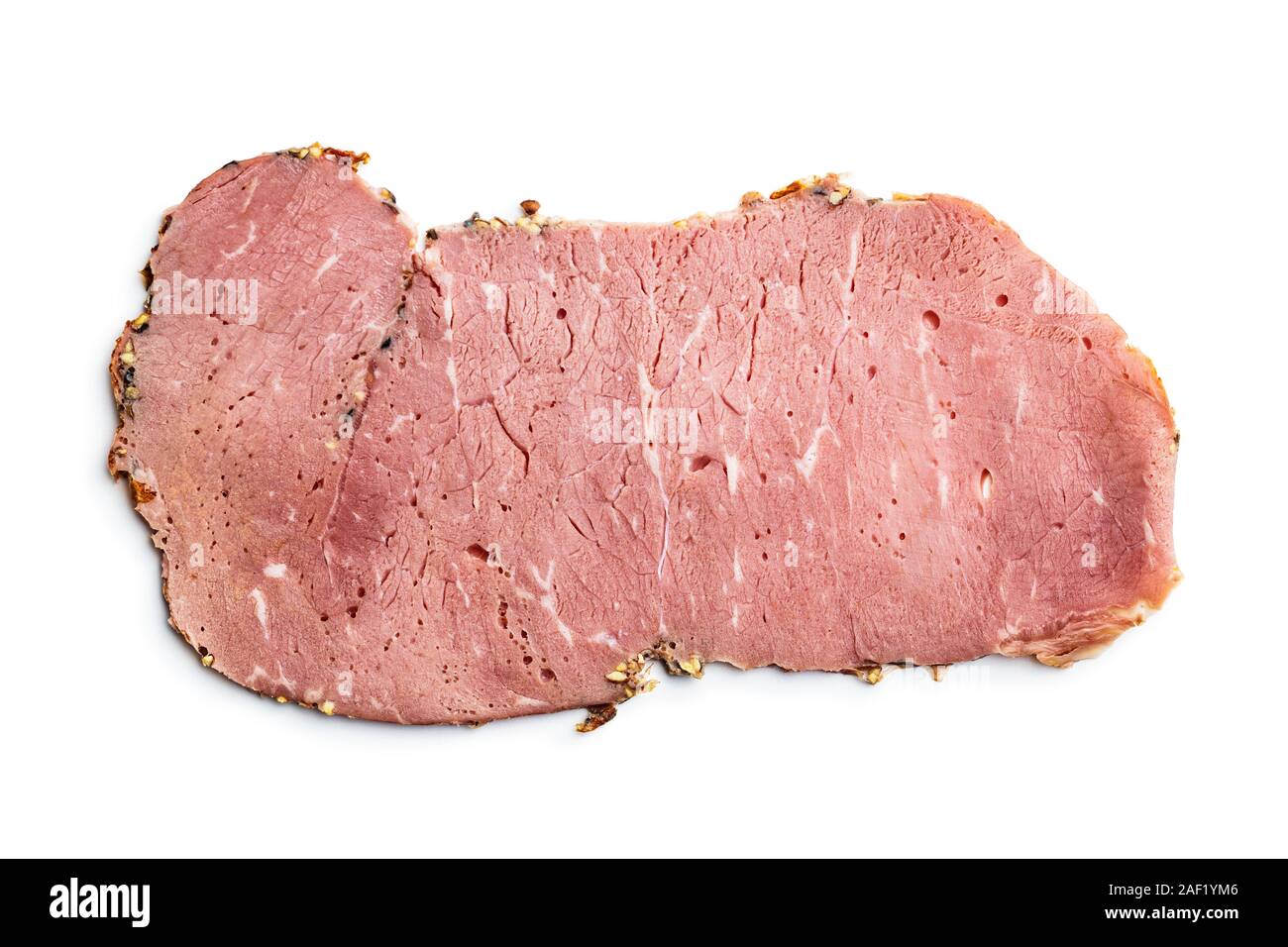 Roastbeef in Scheiben geschnitten. Lecker frisches Fleisch isoliert auf weißem backgrund. Stockfoto
