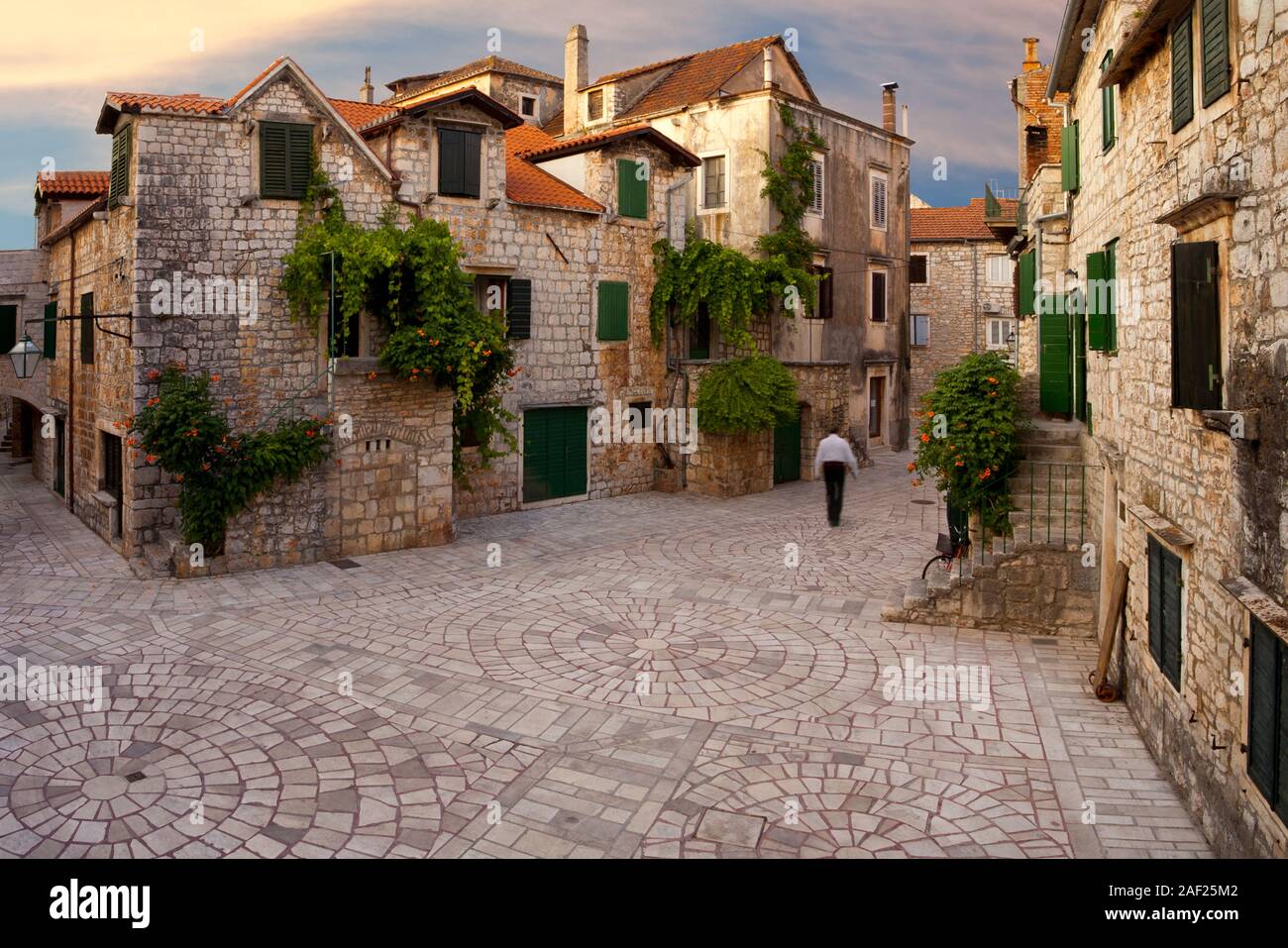 Skor im Sonnenuntergang, quadratisch, Stari Grad, Insel Hvar, Dalmatien, Kroatien Stockfoto