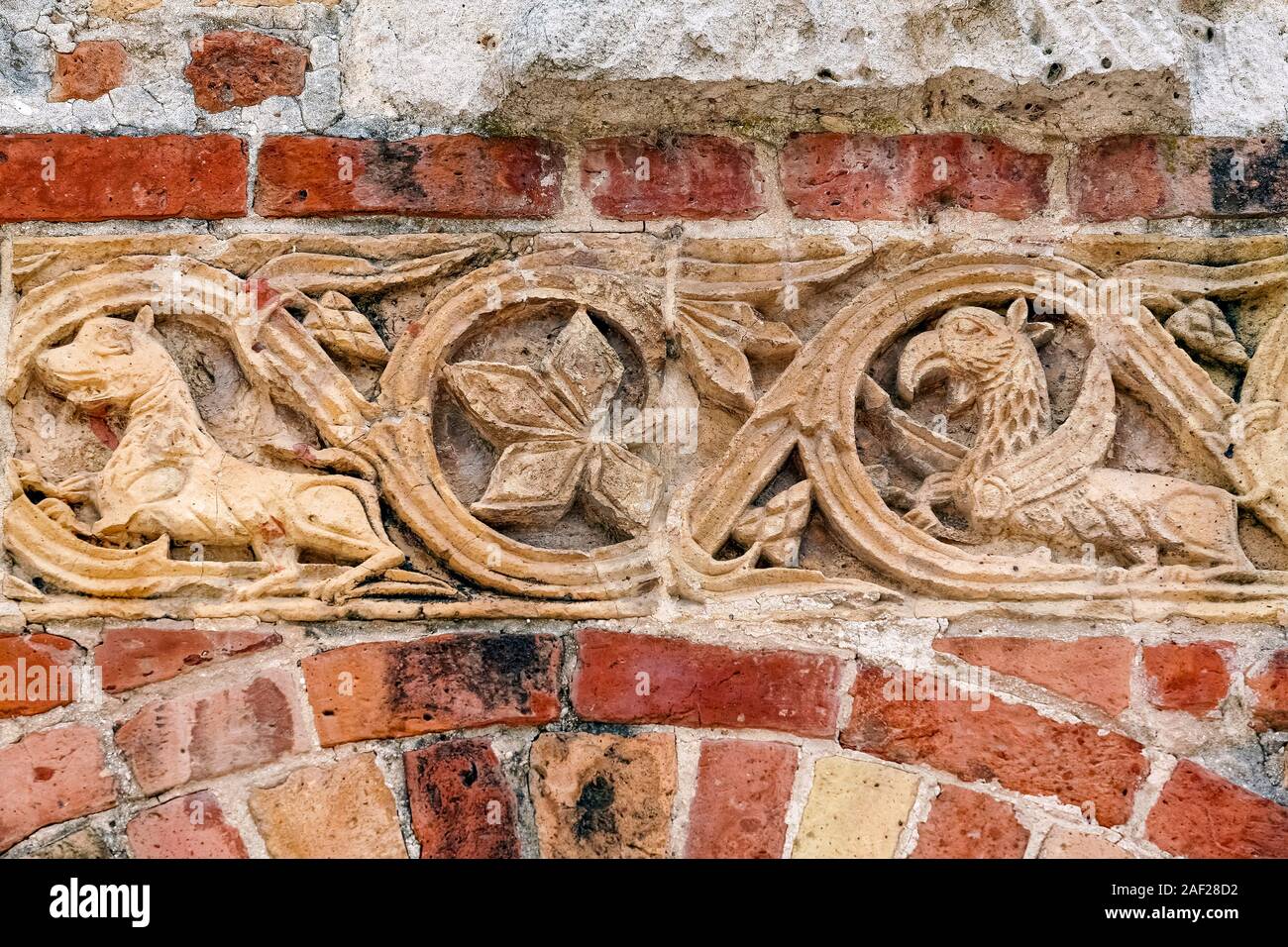 Italien Emilia Romagna Comacchio, Pomposa Abtei - Symbolik und externe Details Stockfoto