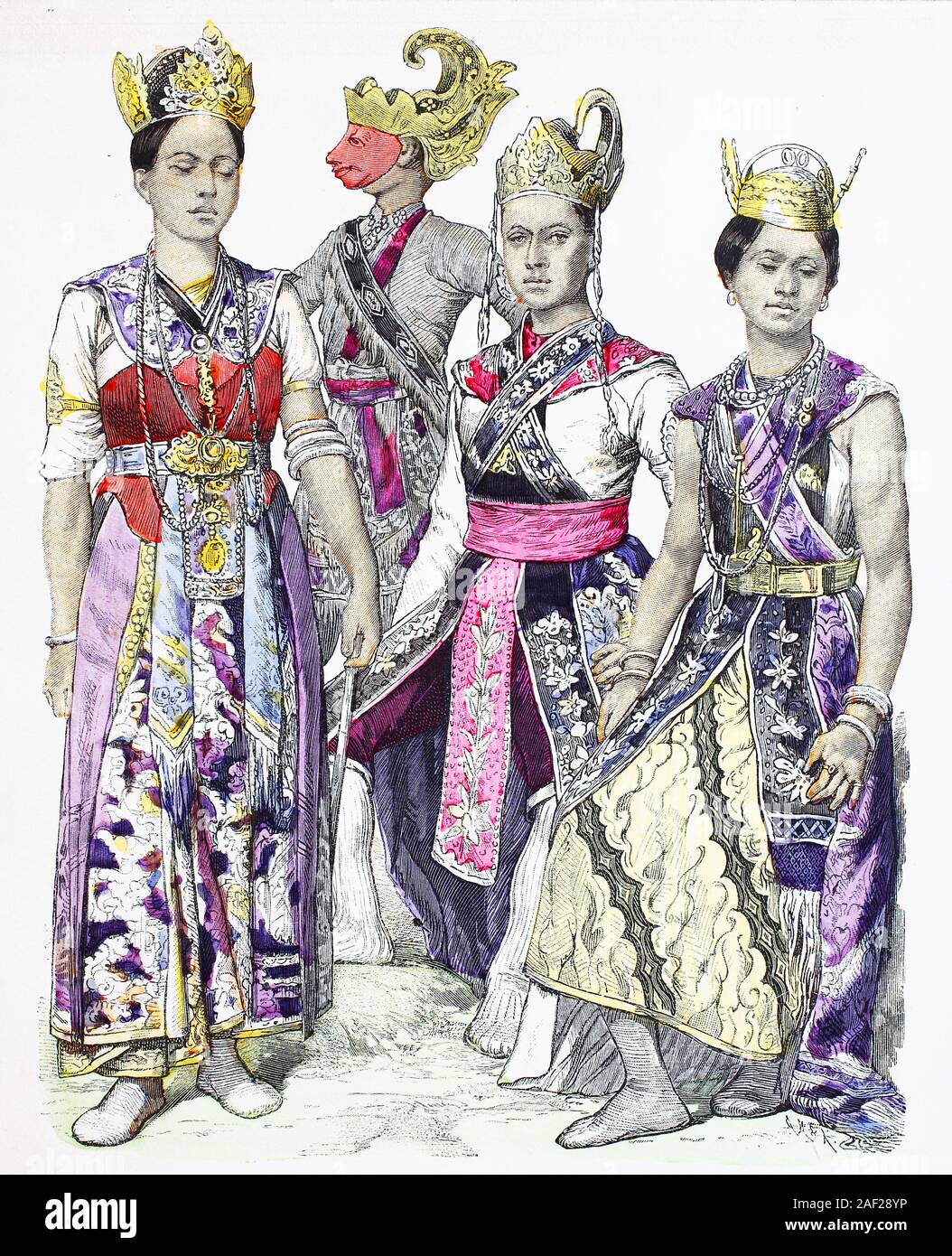 Nationale Kostüm, Kleidung, Geschichte der Kostüme, Schauspieler und  Schauspielerinnen aus Java, Asien, 1885, Volkstracht, Kleidung, der Kostüme,  Wis und Schauspielerinnen aus Java, Asien, 1885 Stockfotografie - Alamy