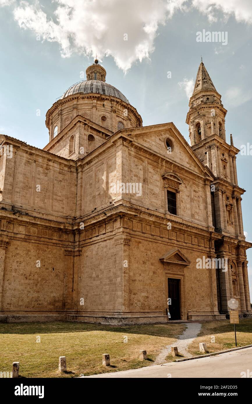 Der späten Renaissance Architektur von San Biagio Kirche außerhalb von Montepulciano in der Toskana Landschaft, Italien EU Stockfoto