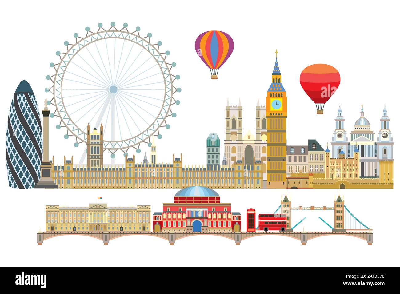 Bunte vektor Illustration des Londoner Sehenswürdigkeiten. Skyline der Stadt Vector Illustration auf weißem Hintergrund. Vektor bunte Abbildung: attra Stock Vektor