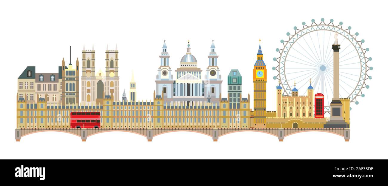 Bunte vektor Illustration des Londoner Sehenswürdigkeiten. Skyline der Stadt Vector Illustration auf weißem Hintergrund. Panoramablick auf die Vector farbigen illustrati Stock Vektor