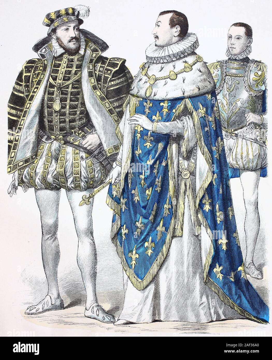 Nationale Kostüm, Kleidung, Geschichte der Kostüme, Antoine Bourbon König von Navarra, Karl IX., Franz II., Frankreich, 16. Jahrhundert, Volkstracht, Kleidung, der Kostüme, Antoine Bourbon König von Navarra, Karl IX., Franz II., 16. Jahrhundert Stockfoto