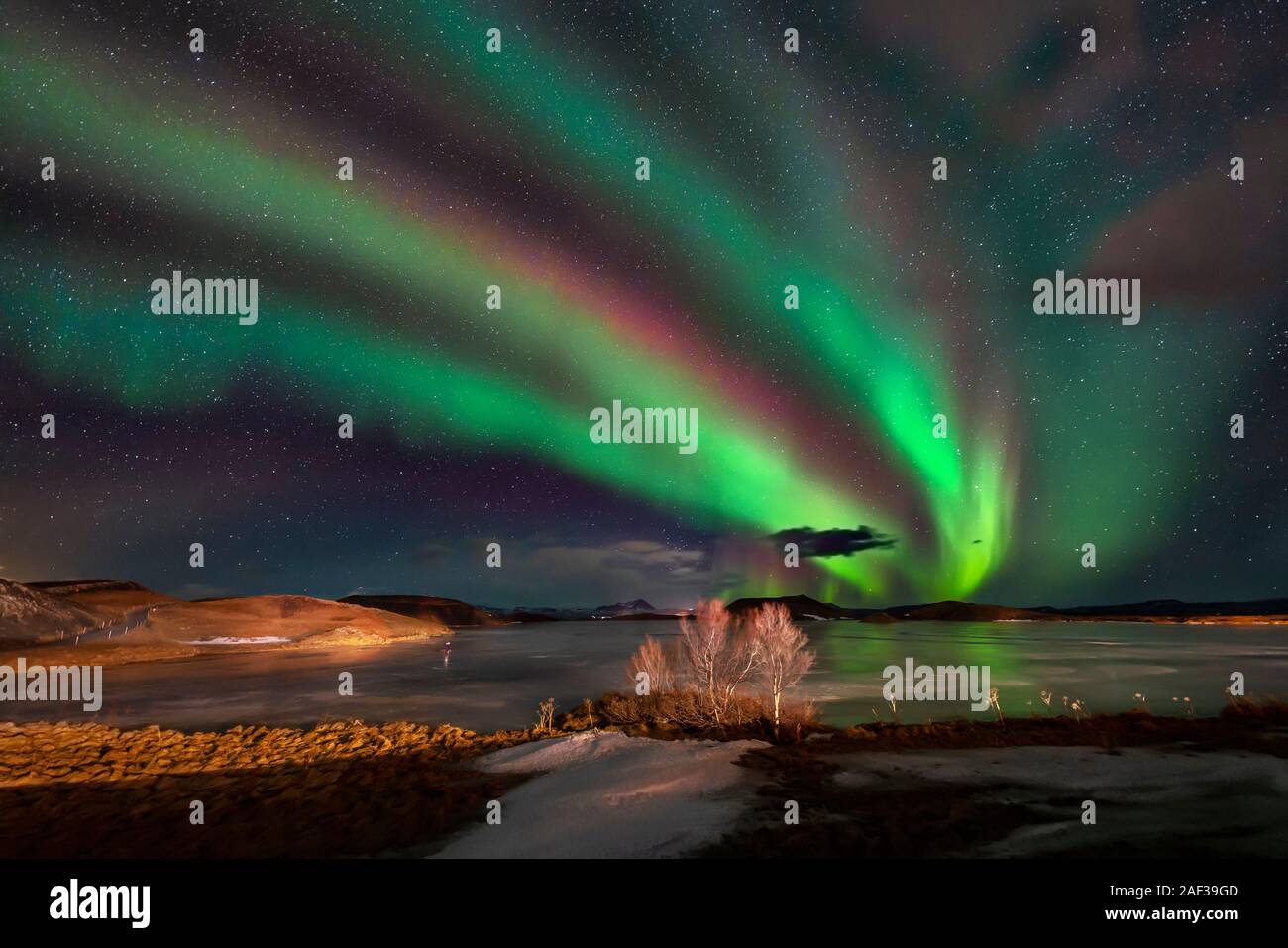 Aurora Borealis, See Myvatn, Island Stockfoto