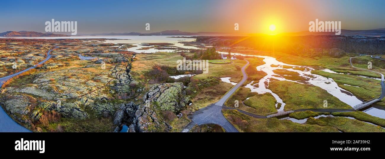 Visual des Mittelatlantischen Rückens, Almannagja, Weltkulturerbe der UNESCO, den Nationalpark Thingvellir. Stockfoto