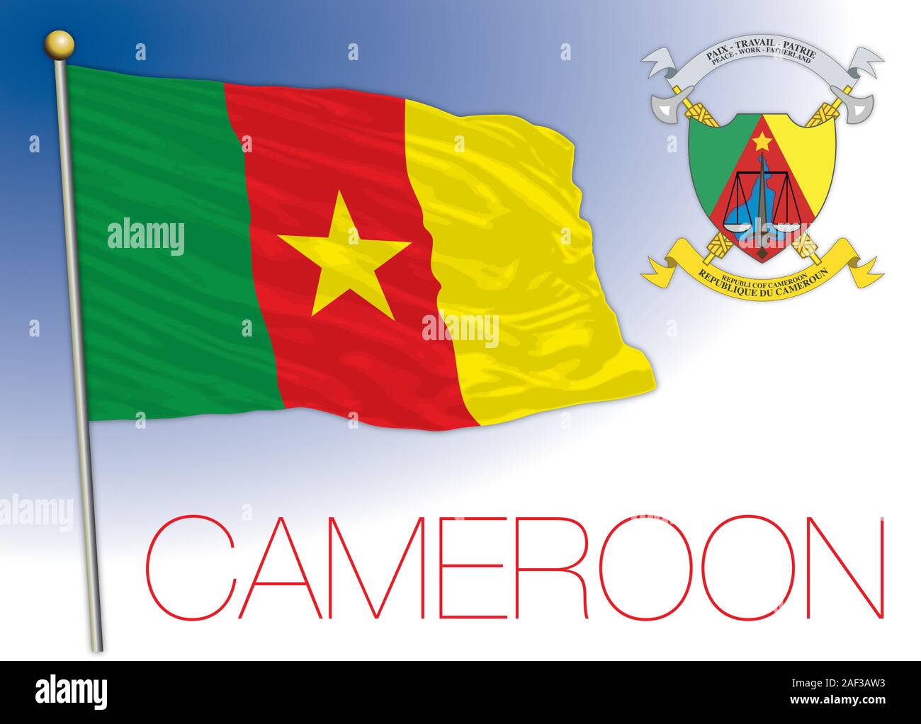 Kamerun offizielle nationale Flagge und Wappen, die afrikanische Länder sind, Vector Illustration Stock Vektor
