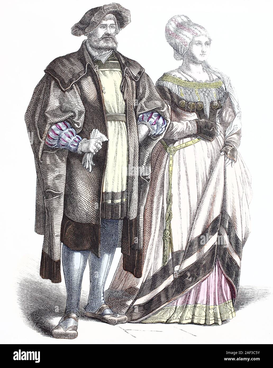 Nationale Kostüm, Kleidung, Geschichte der Kostüme, Deutschen Patrizier, ca. 1500-1535, Volkstracht, Kleidung, der Kostüme, deutsche Patrizier, ca 1500-1535 Stockfoto