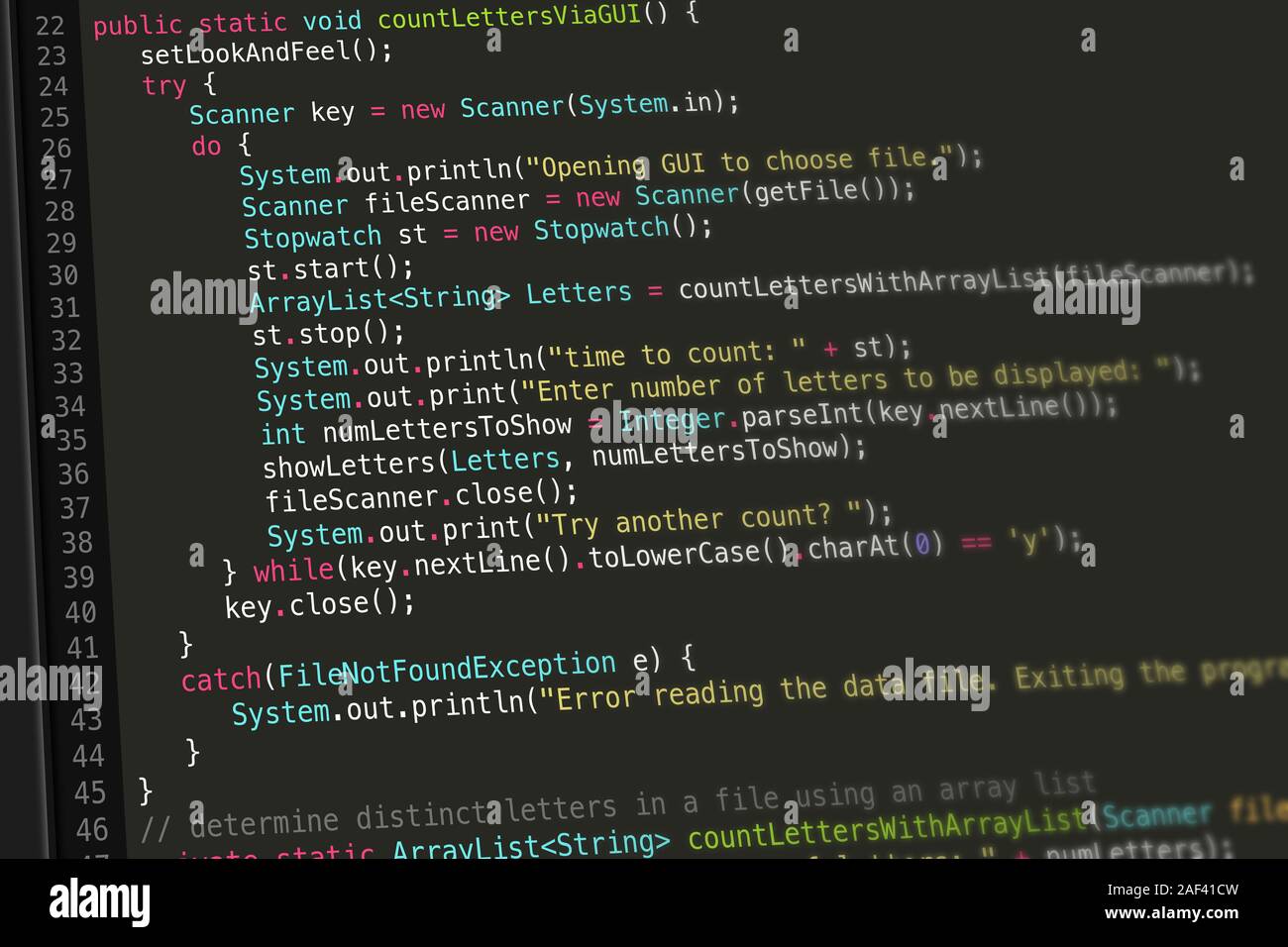 Java Code Screenshot Stockfoto