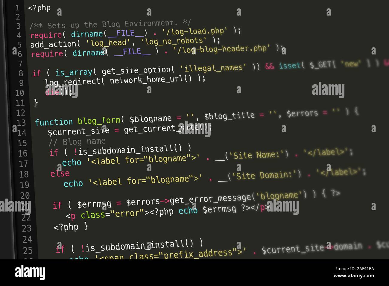 PHP-Code Screenshot Stockfoto