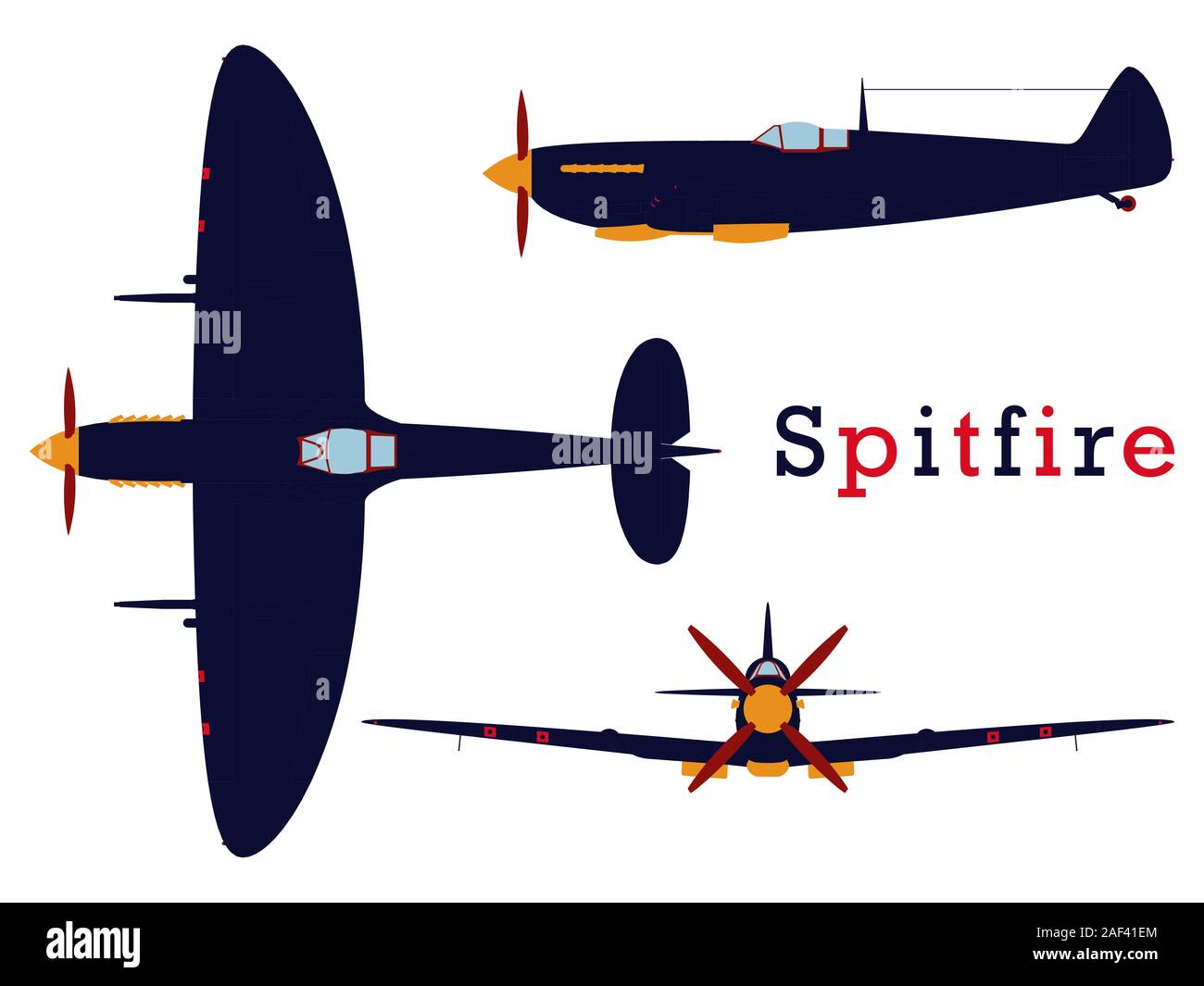 Supermarine Spitfire Flugzeuge WWII gefärbt. Stock Vektor