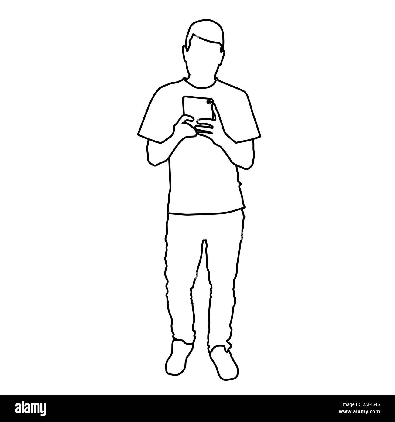 Mann die volle Länge selfie im Spiegel. Isolierte Lager Umrisse Vector Illustration Stock Vektor