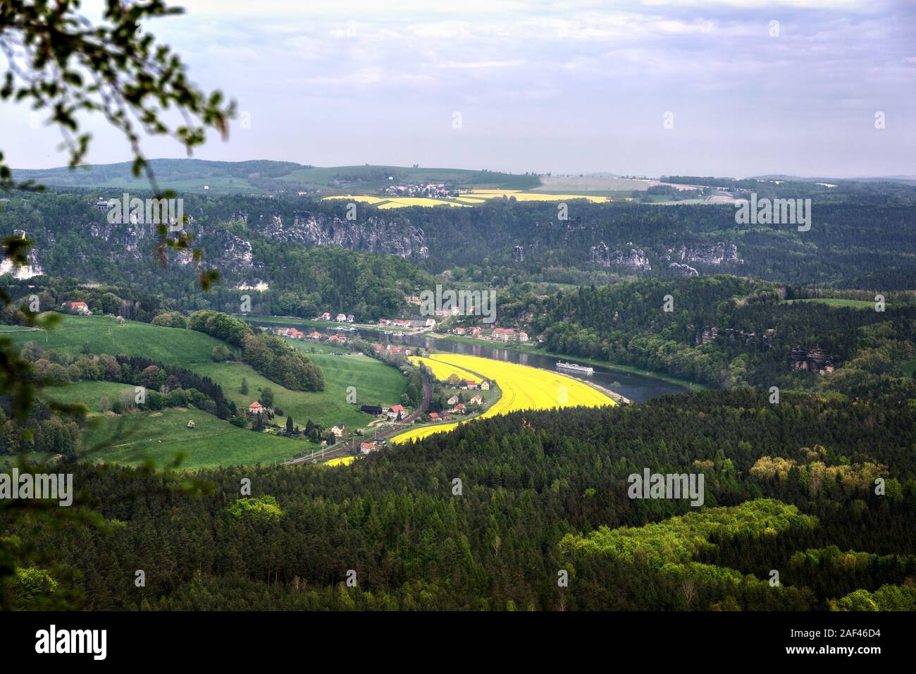 Blick vom Lilienstein über die Elbe Stockfoto