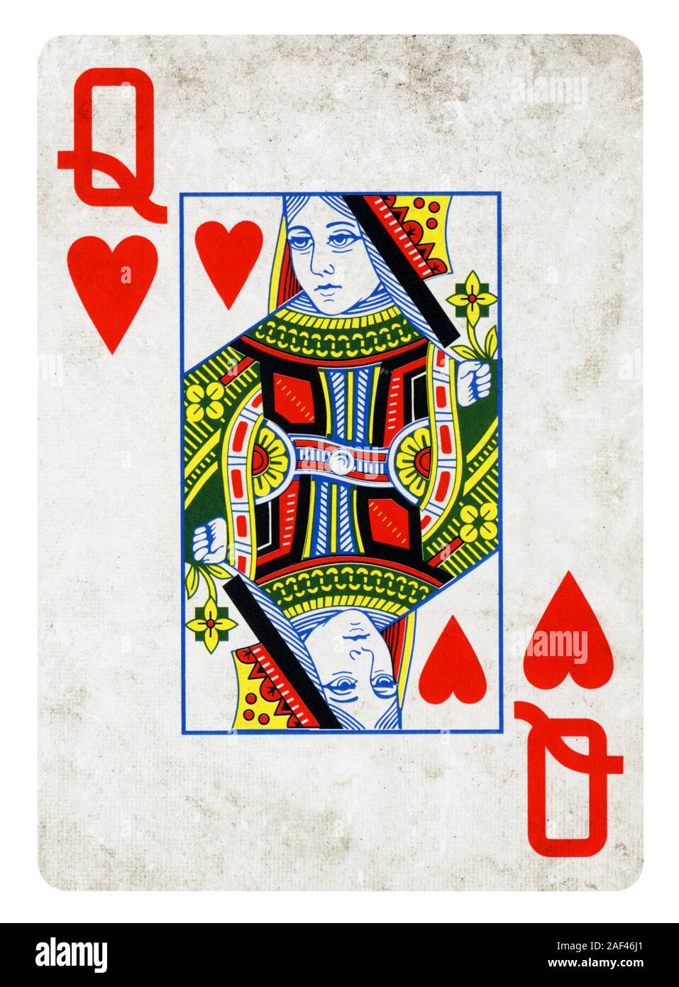 Königin der Herzen Vintage Playing Card isoliert auf weißem (clipping path enthalten) Stockfoto