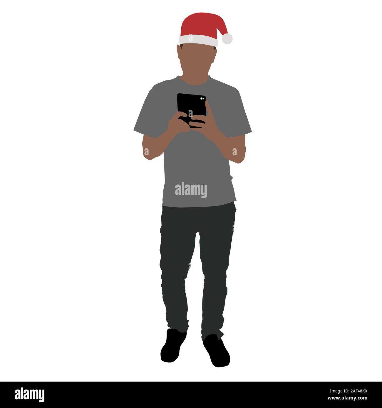 Mann in Santa hat unter selfie in voller Länge im Spiegel. Isolierte Lager flachbild Vector Illustration Stock Vektor