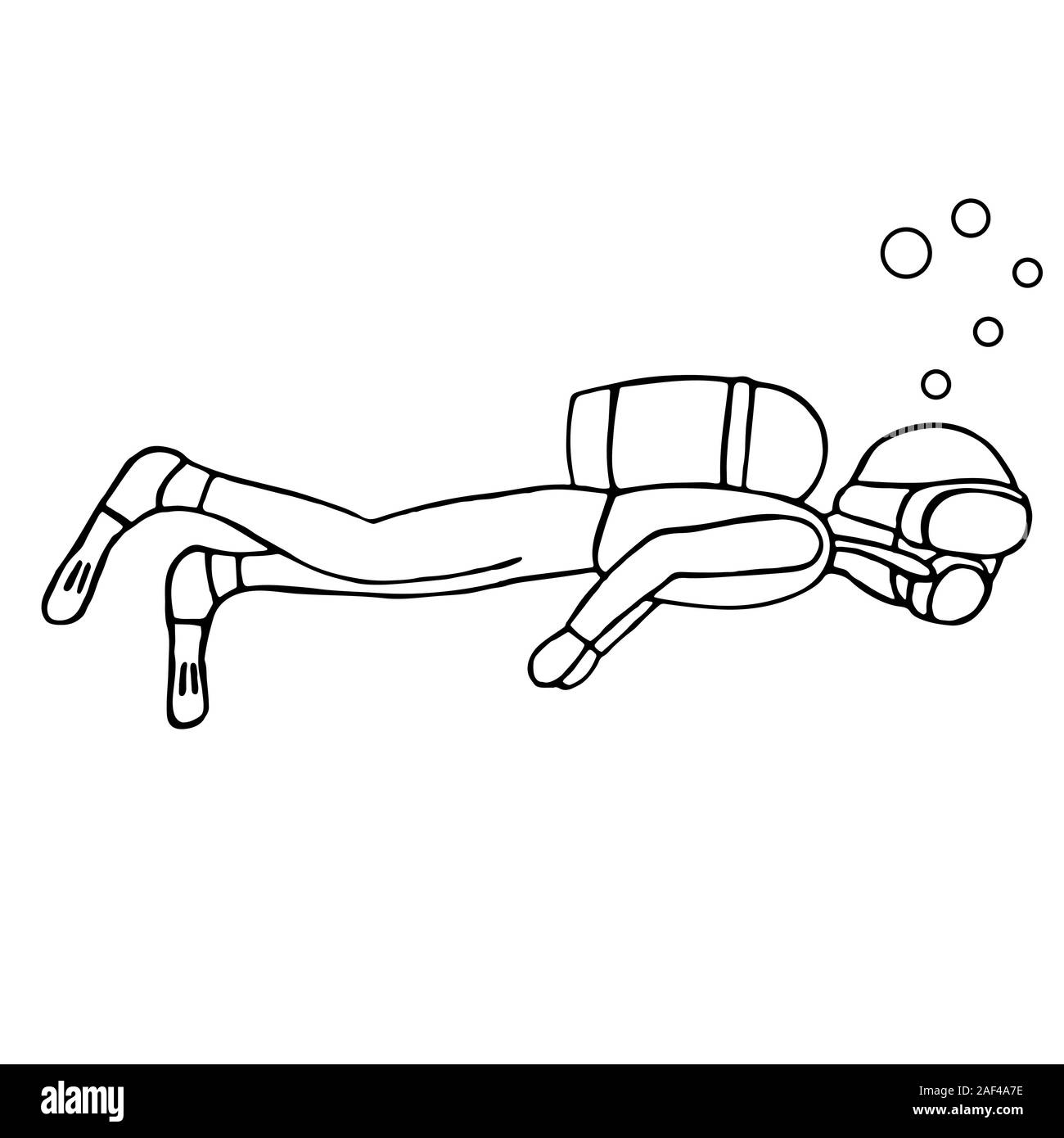 Menschen tauchen mit einer Maske. isolierte Umrisse Vektor illustration Stock Vektor