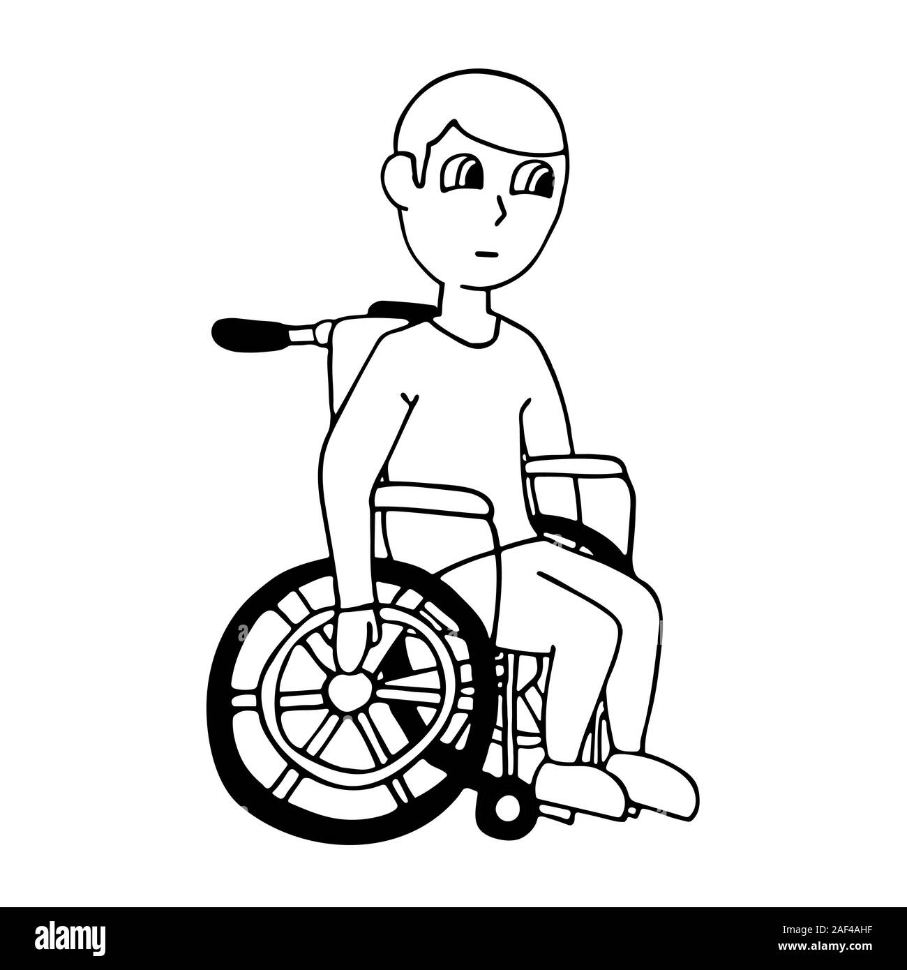 Weißer Mann in einem Rollstuhl. isolierte Umrisse cartoon Vektor illustration Stock Vektor