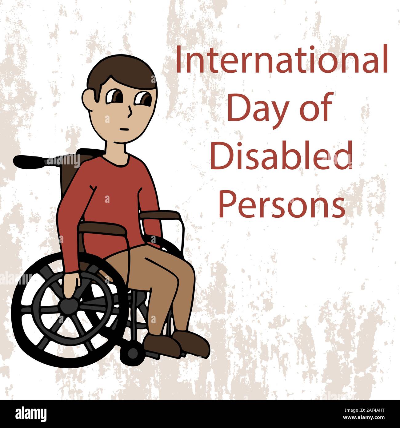 Weißer Mann in einem Rollstuhl. Internationaler Tag der behinderten Personen. cartoon Vektor illustration Stock Vektor