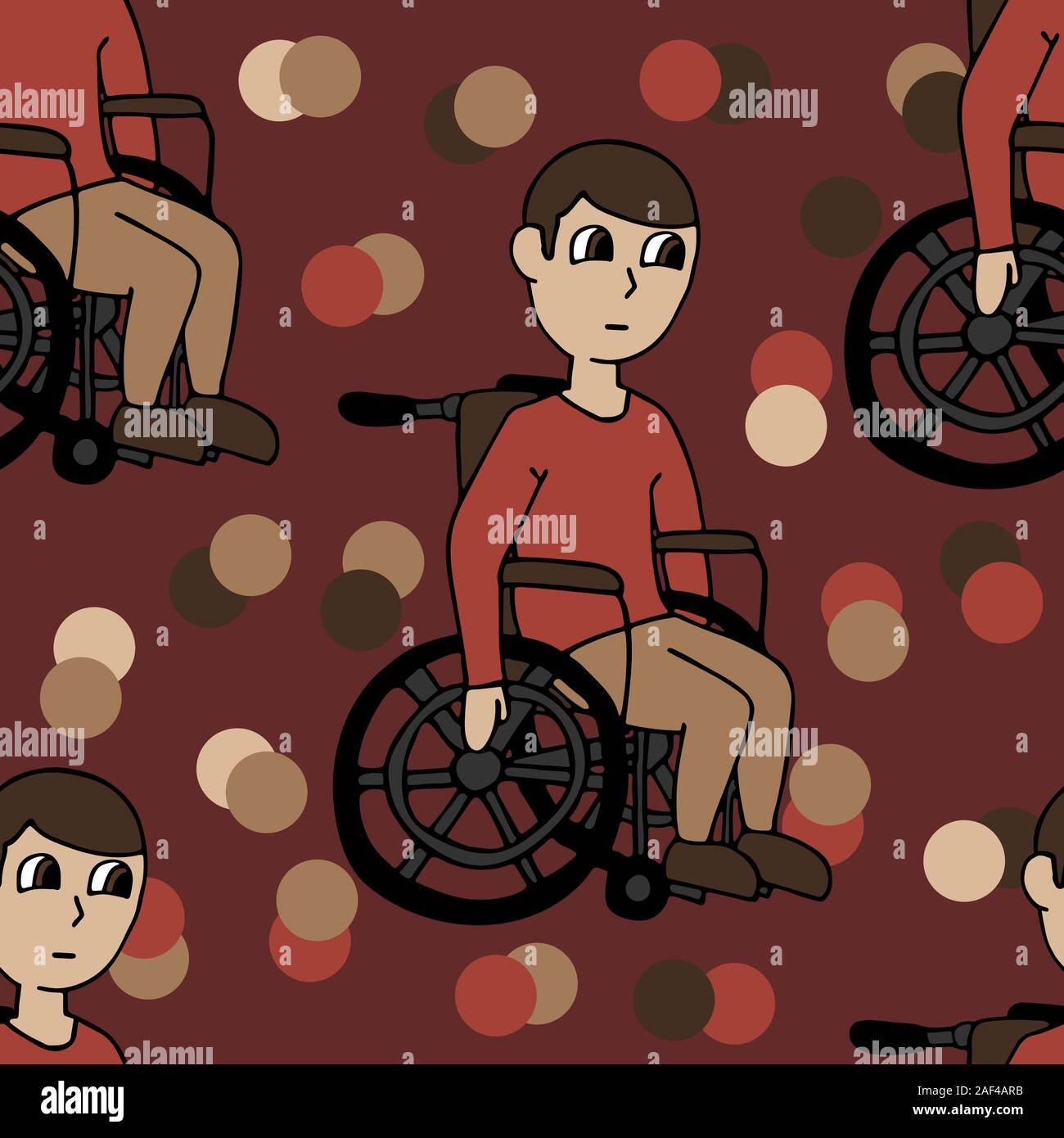 Weißer Mann in einem Rollstuhl. nahtlose Muster. cartoon Vektor illustration Stock Vektor