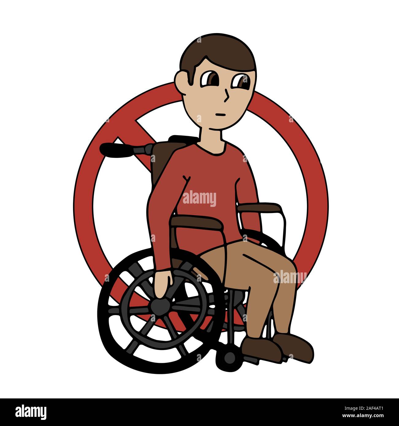 Verboten Person auf Rollstuhl. Verbot für Menschen mit Behinderungen. Red verbietet. Isolierte cartoon Vektor illustration Stock Vektor