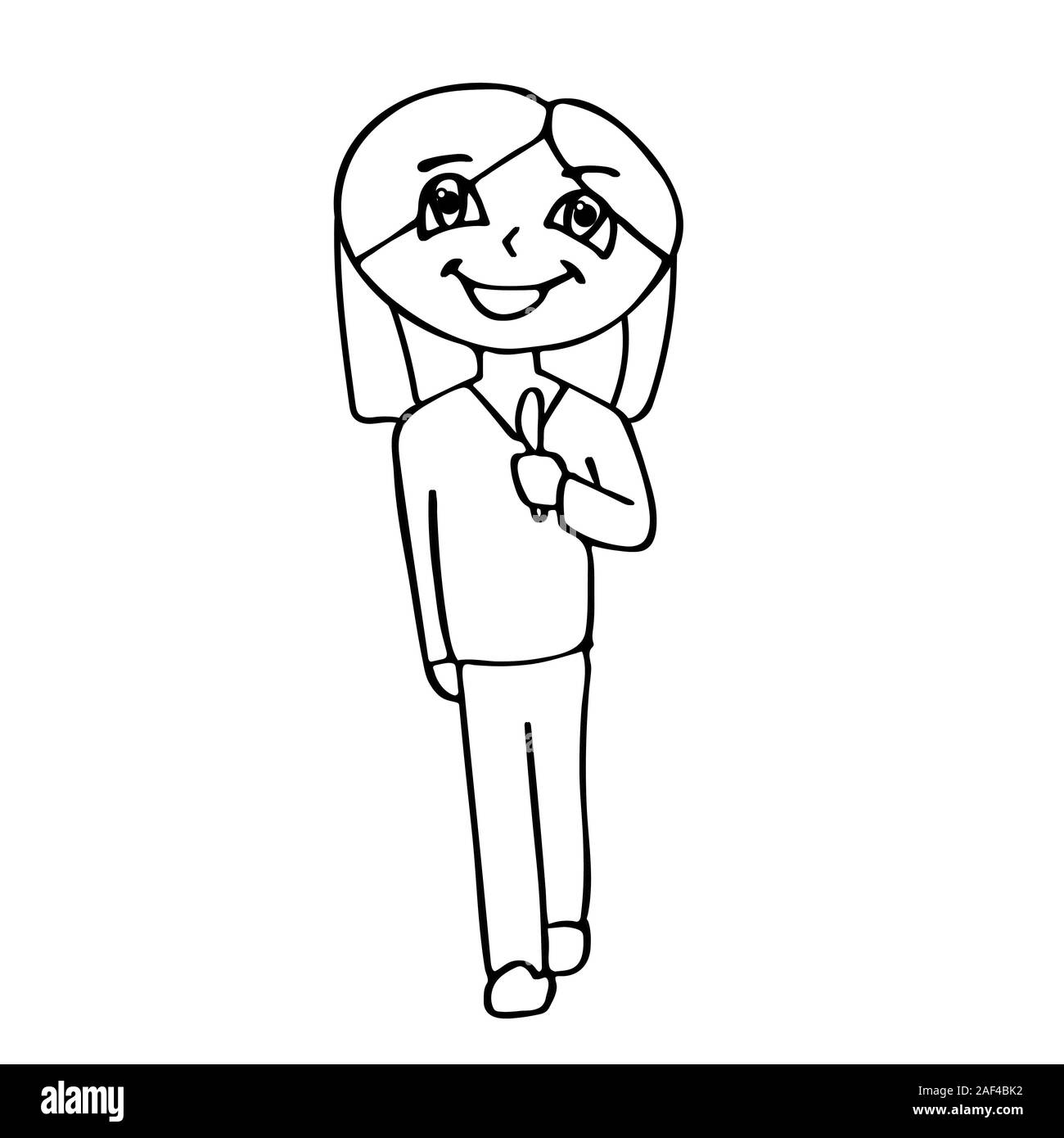 Weibliche Chirurg mit einem Skalpell Lächeln für eine Operation geht. isolierte Umrisse Vektor illustration Stock Vektor