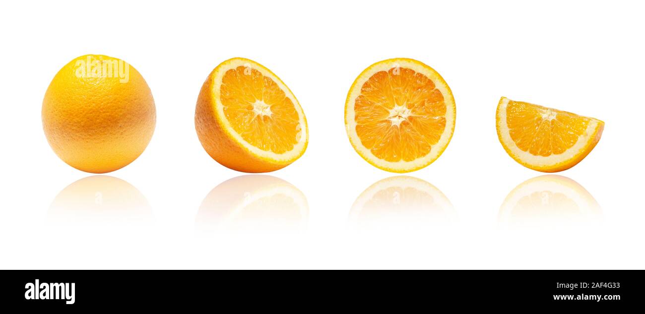 Frische orange auf weißem Hintergrund. Saftig und süß und bekannt für seine Konzentration von Vitamin C Stockfoto