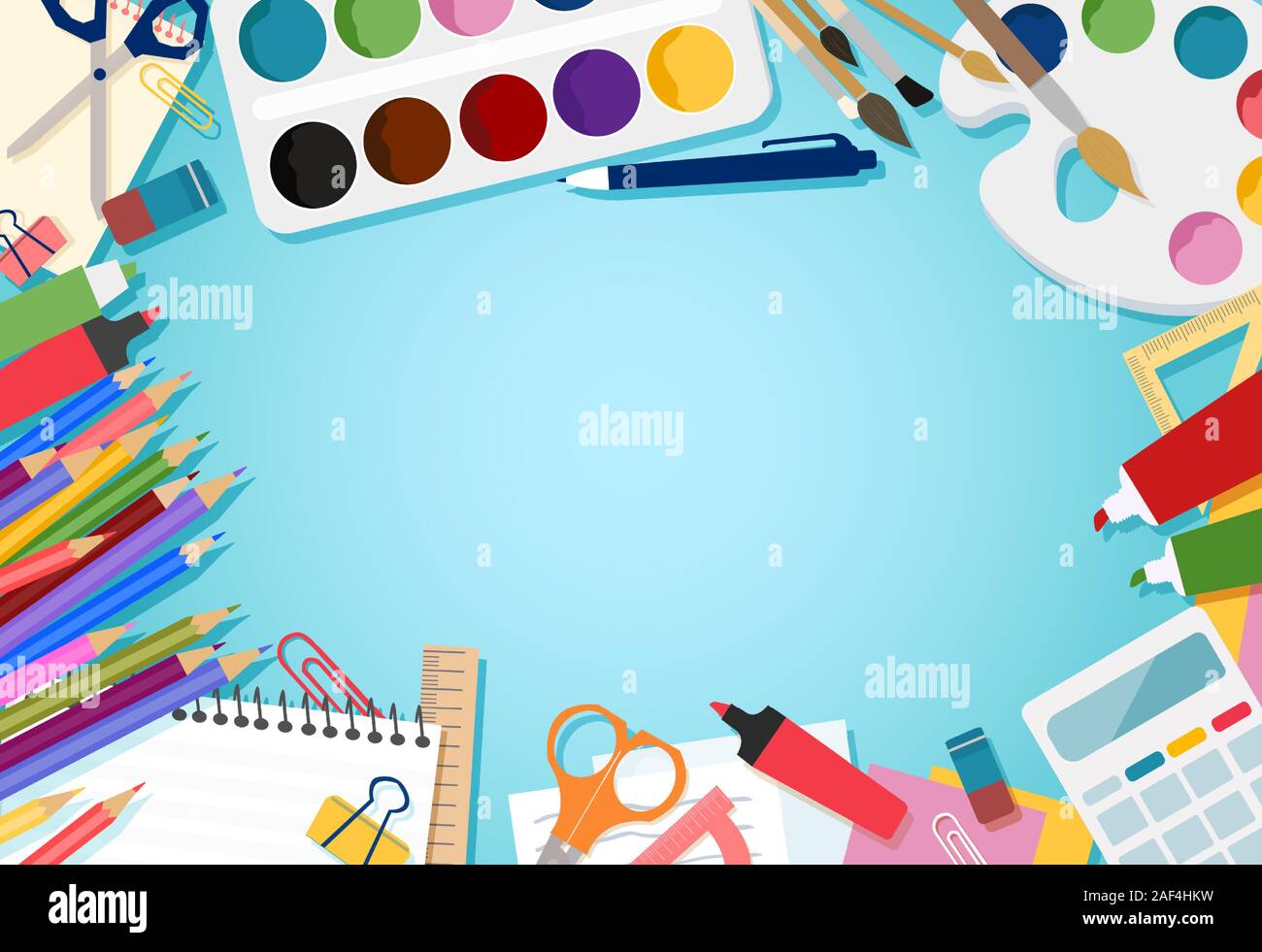 Vektor Schulmaterial, Objekte auf dem Tisch Stock Vektor