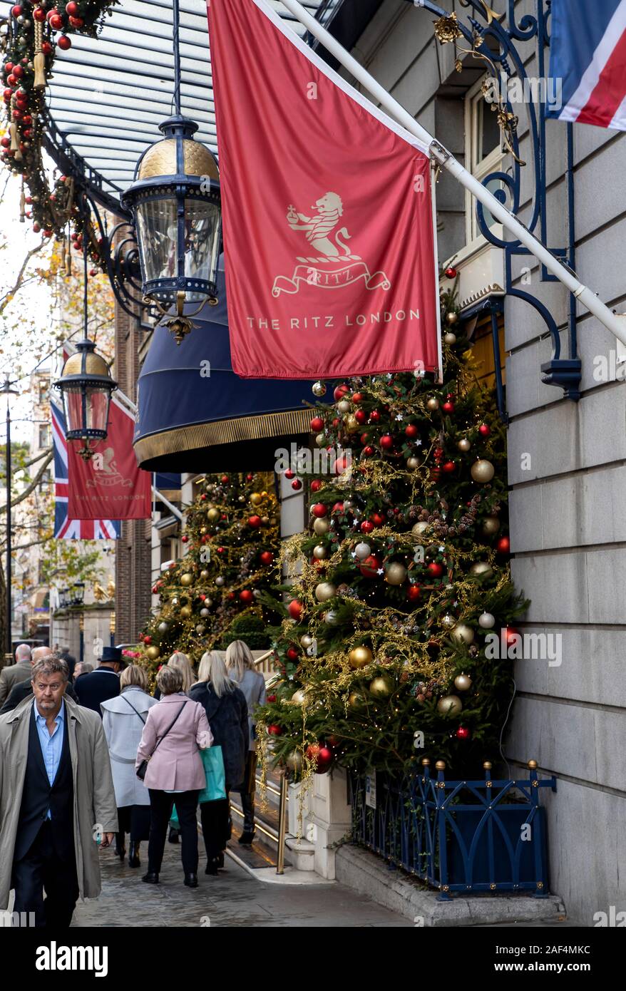 Das Ritz Hotel London, Hotel, Weihnachtsdekoration, Großbritannien, Stockfoto