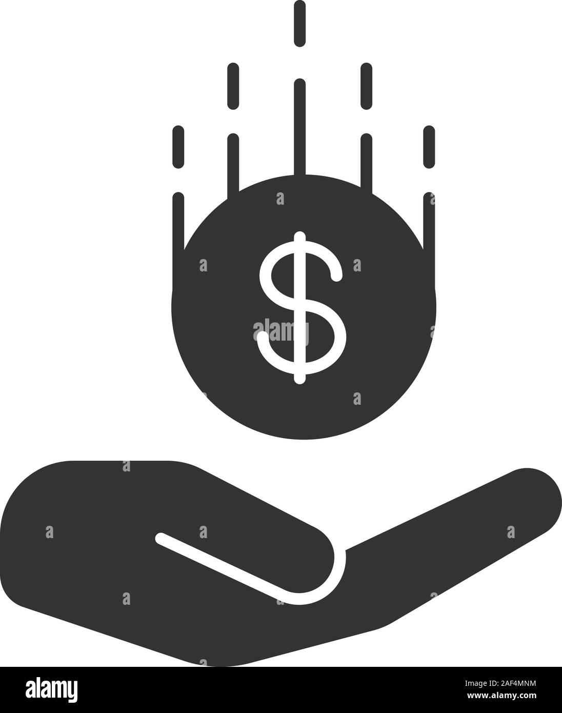 Hand mit Dollar Glyphe Symbol Öffnen. Silhouette Symbol. Spart Geld. Negativer Platz. Vektor isoliert Abbildung Stock Vektor