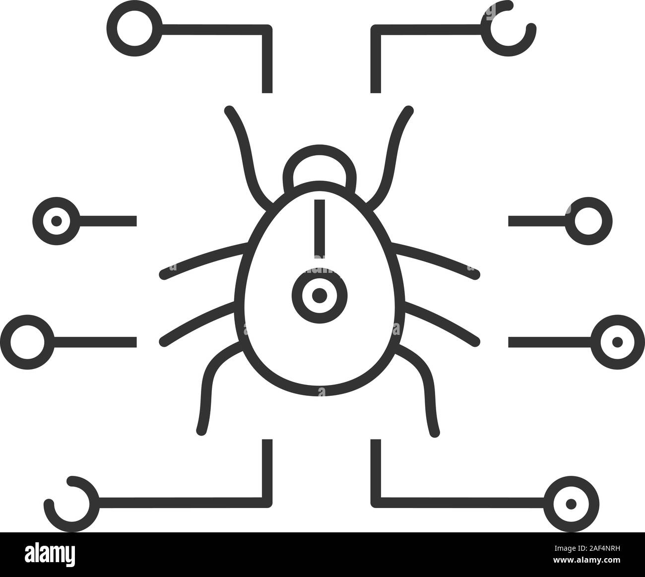 Digital Virus lineare Symbol. Dünne Linie Abbildung. Cyber Attack. Cyber Security. Kontur Symbol. Vektor isoliert Maßbild Stock Vektor
