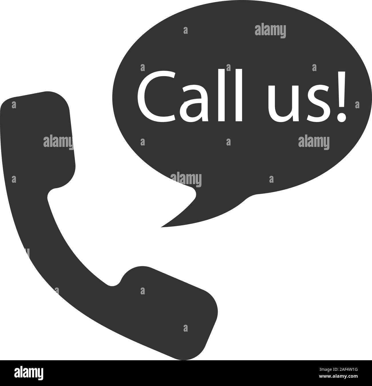 Hörer und Sprechblase mit rufen Sie uns innen Glyph icon. Silhouette Symbol. Hotline. Negativer Platz. Vektor isoliert Abbildung Stock Vektor