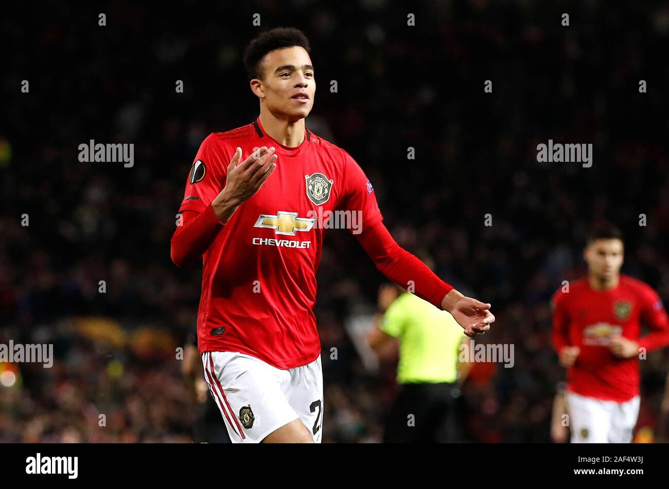Von Manchester United Maurer Wald feiert seine Seiten zweite Ziel während der UEFA Europa League Spiel im Old Trafford, Manchester. Stockfoto