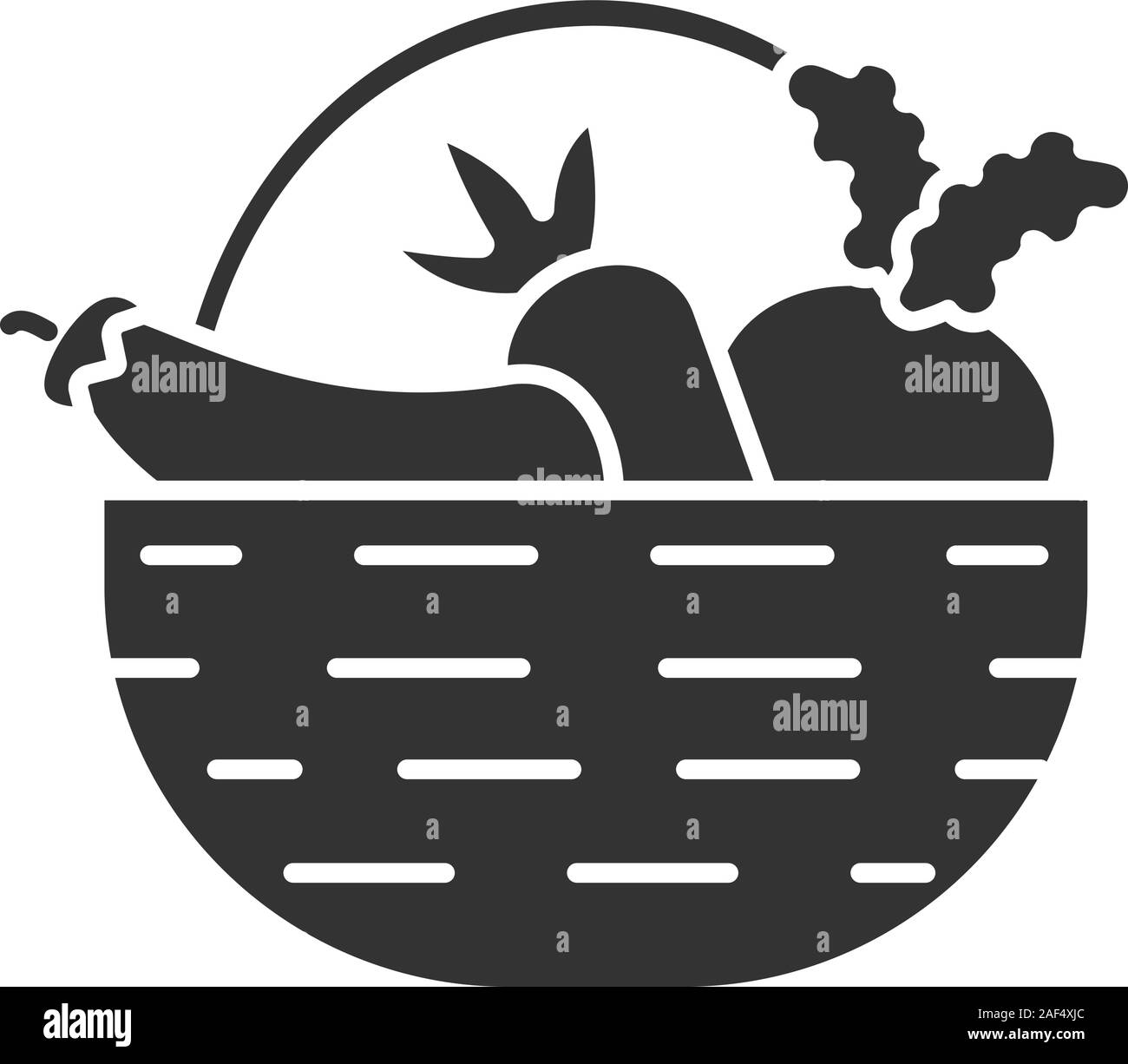 Korb mit Gemüse glyph Icon. Herbst Ernte. Karotte, Auberginen, rote Beete. Silhouette Symbol. Negativer Platz. Vektor isoliert Abbildung Stock Vektor