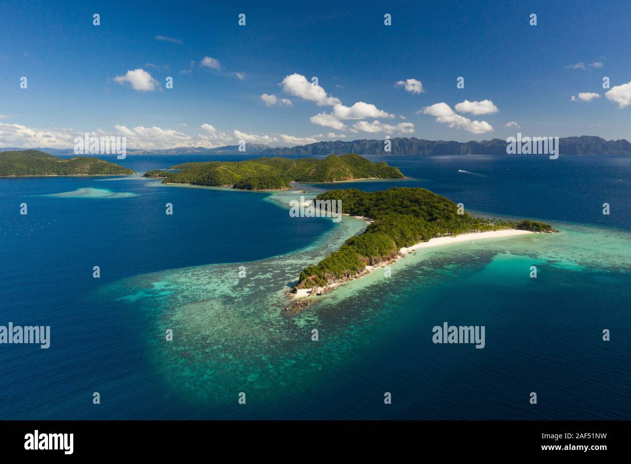 Blick am frühen Morgen auf Malcapuya Island, Coron, Palawan, Philippinen Stockfoto