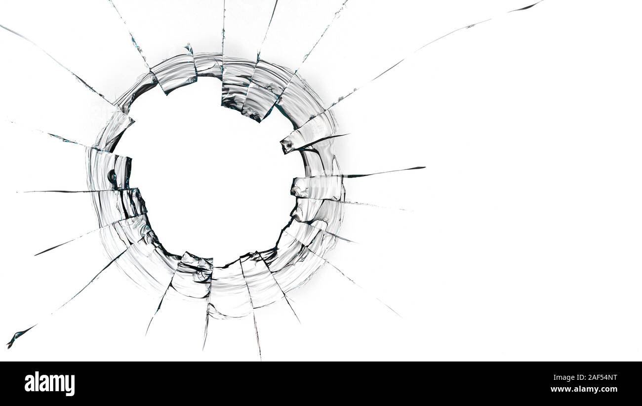 Loch von einer Kugel auf einem weißen Hintergrund Stockfoto